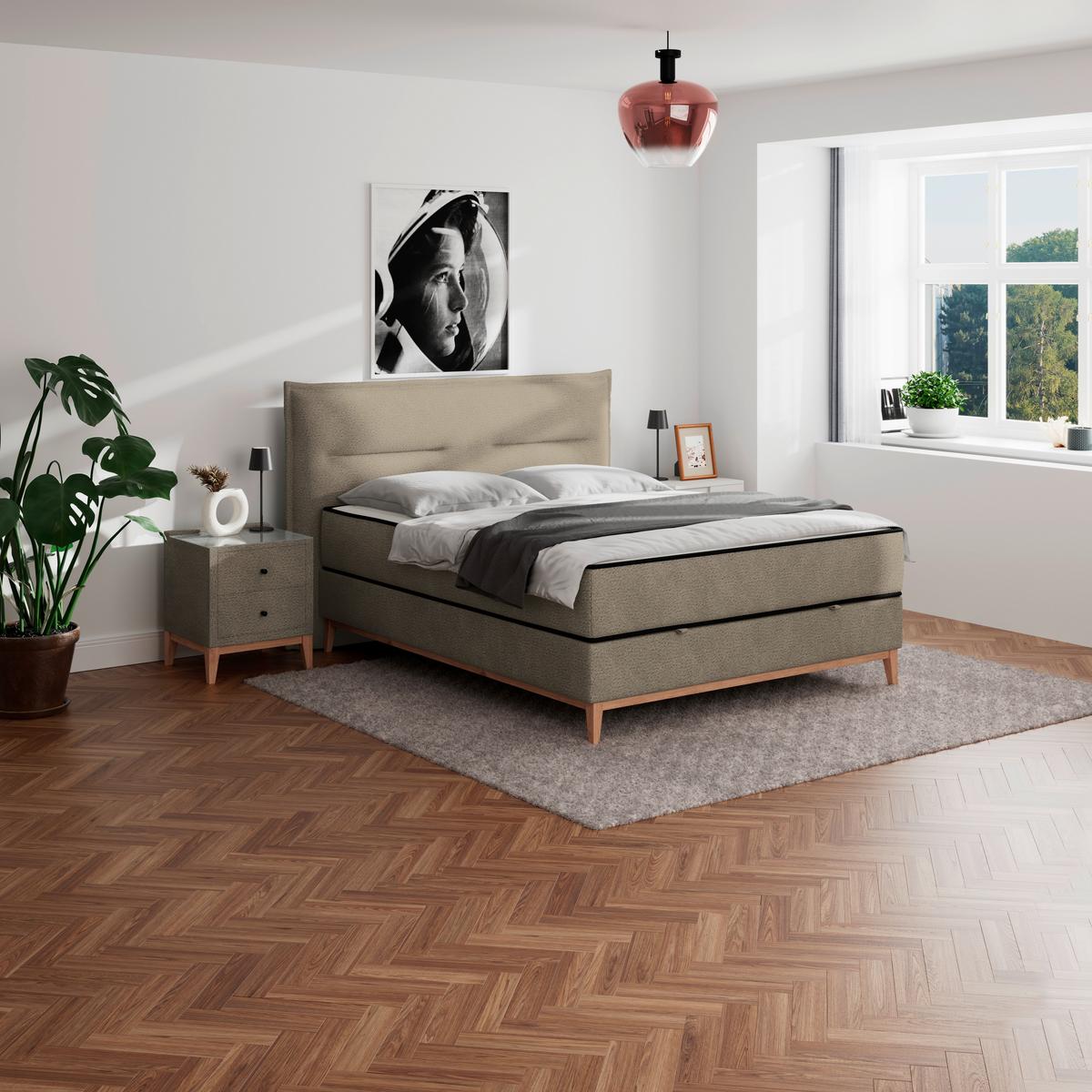 Postelja Z Vzmetnico Smile, Rjavosiva, 160x200 - rjavosiva, Konvencionalno, kovina/tekstil (160/200cm) - Premium Living