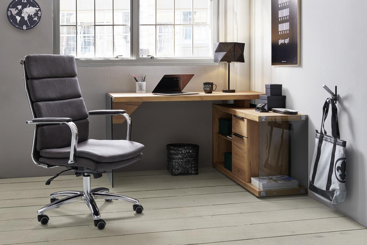 FOTEL SZEFA TOMMASO - antracytowy/kolor chromowy, Konventionell, metal/tkanina (67/107-115/67cm) - Cantus