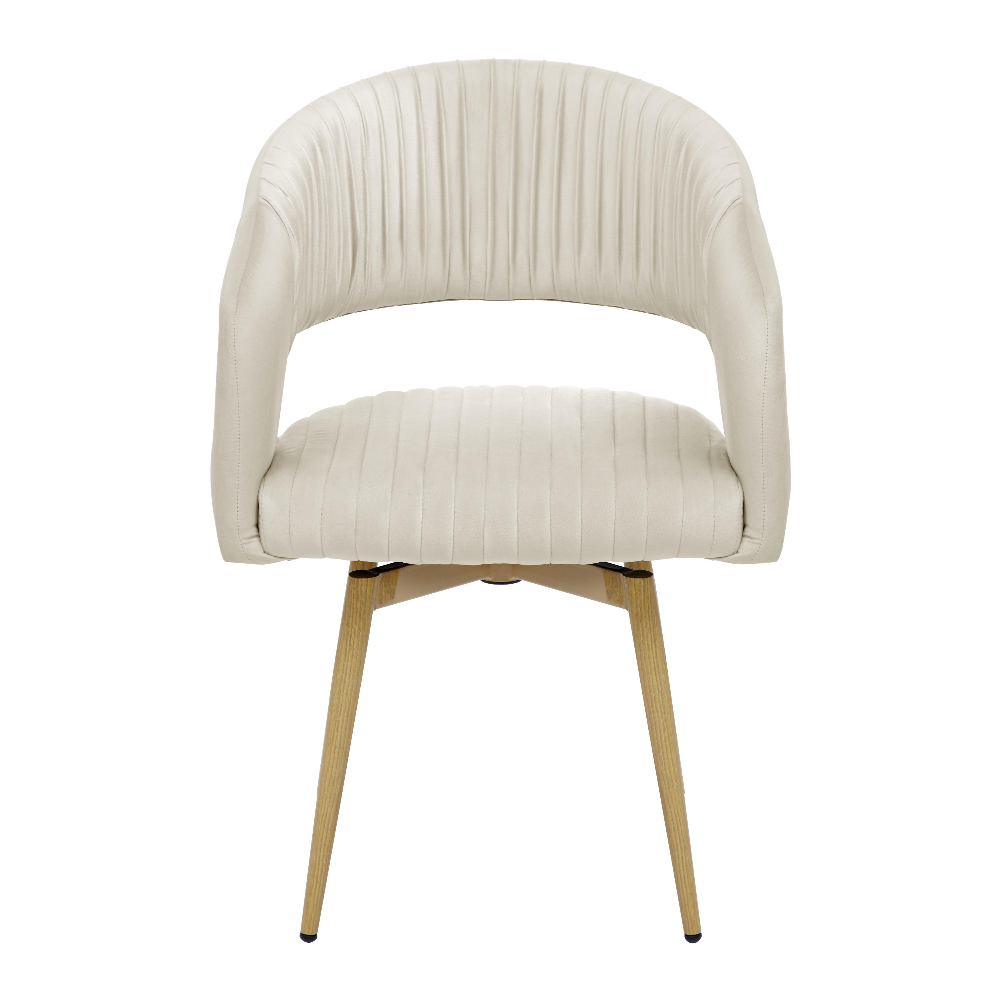 Armlehnstuhl "Isabella", Samtbezug, drehbar, beige - Eichefarben/Beige, MODERN, Holz/Textil (59/85/55cm) - Bessagi Home