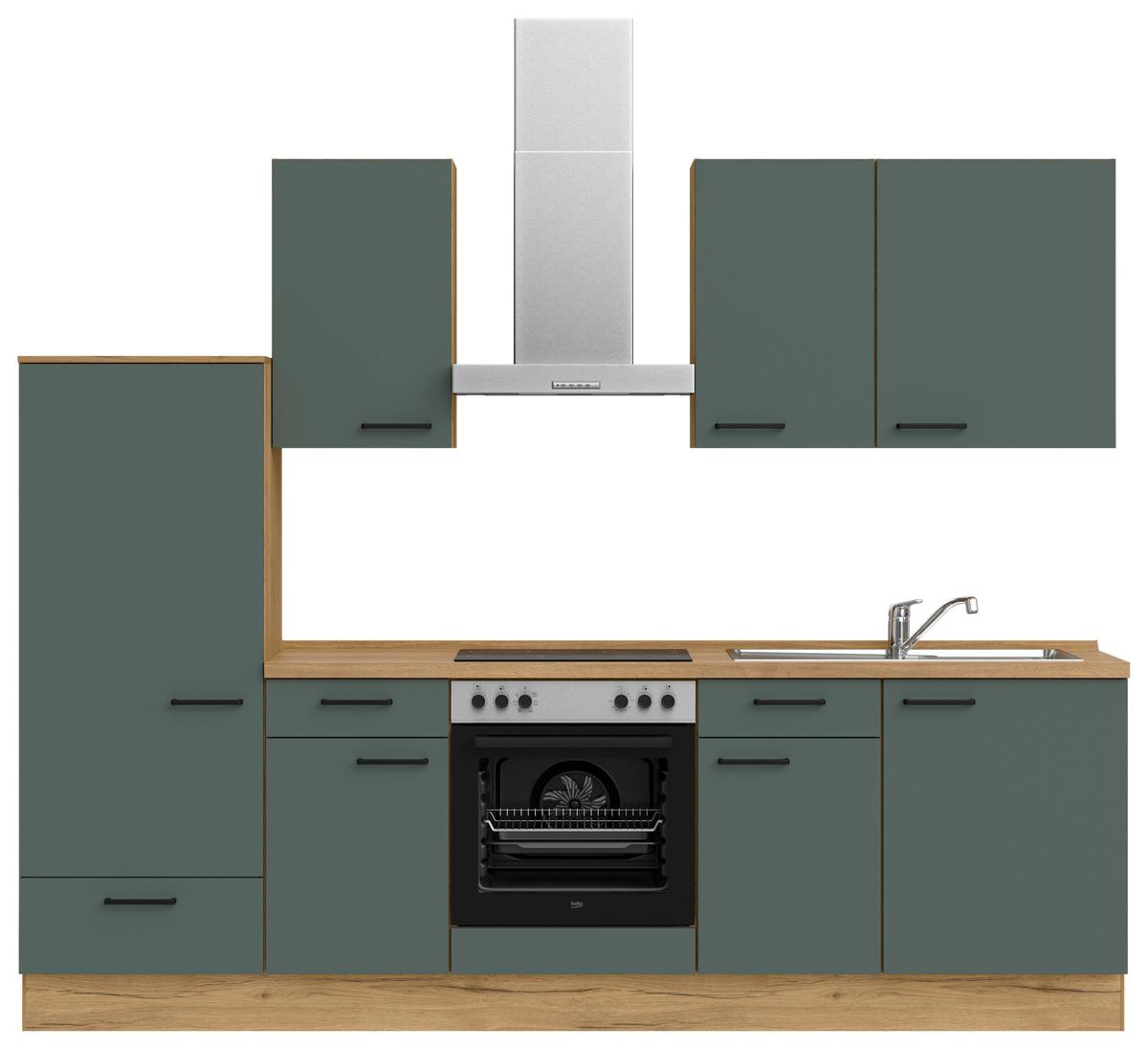 Küchenblock Easytouch m. Geräten Dunkelgrün - Dunkelgrün/Eichefarben, MODERN, Holzwerkstoff/Metall (270cm) - Nobilia