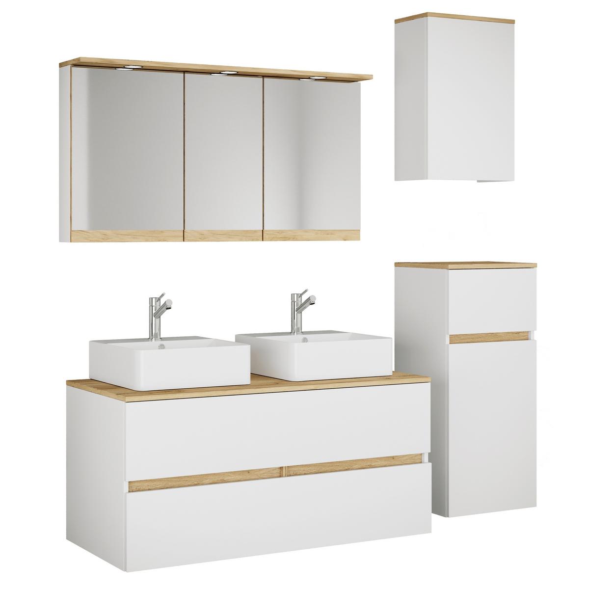 Badezimmer Cosila - Honigeiche/Weiss, Trend, Keramik/Holzwerkstoff (151cm) - MID.YOU