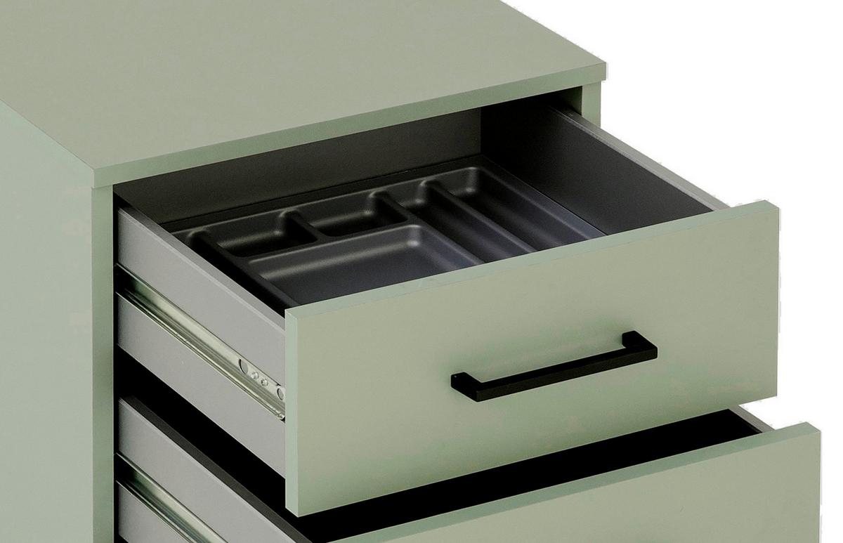 Rollcontainer Ruby Olivgrün - Schwarz/Olivgrün, MODERN, Holzwerkstoff/Kunststoff (40,1/57/50cm) - MID.YOU