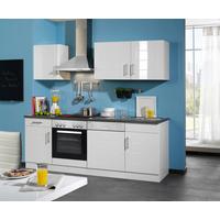 Küchenblock Nevada m. Geräten Weiß Hochglanz - Chromfarben/Weiß Hochglanz, MODERN, Holzwerkstoff/Metall (220cm) - Held