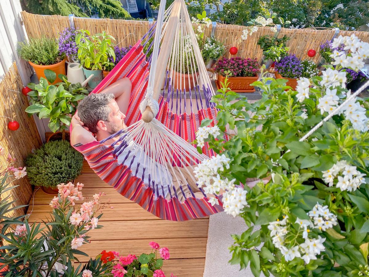 Hängesessel Comfort Hammock Echtholz Lila/Rosa/Pink - Pink/Lila, KONVENTIONELL, Holz/Textil (110/160/180cm) - La Siesta
