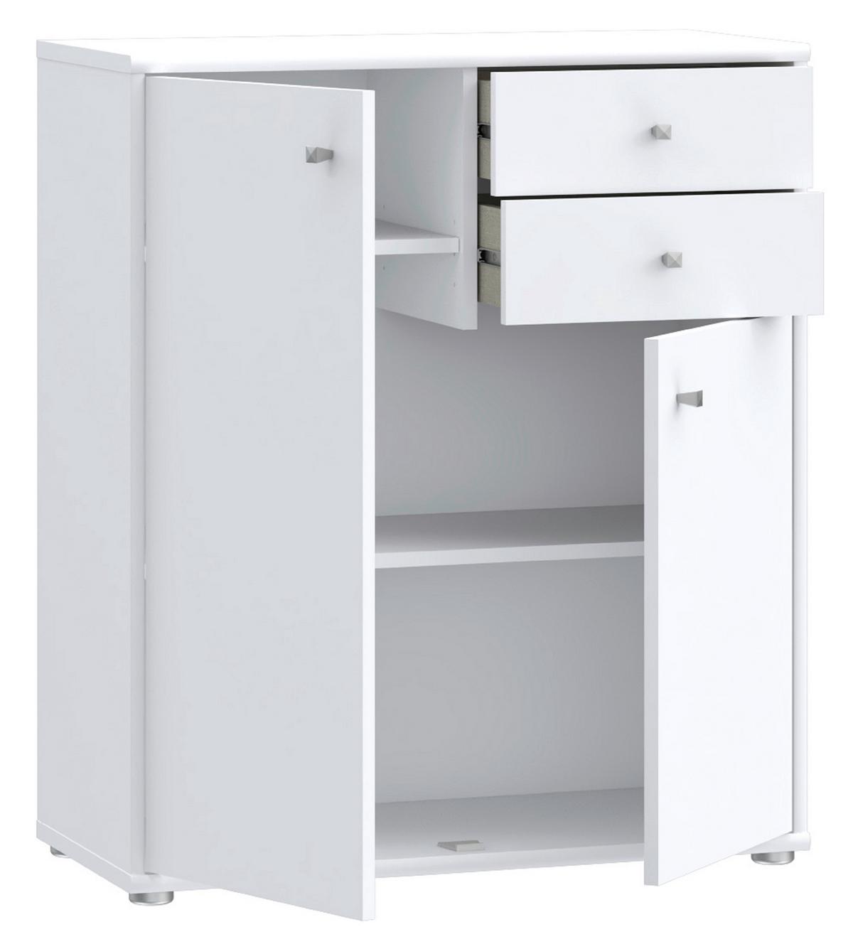 Komoda Tempra 2, Bela - bela/barve aluminija, Design, leseni material (73,7/85,5/34,8cm)