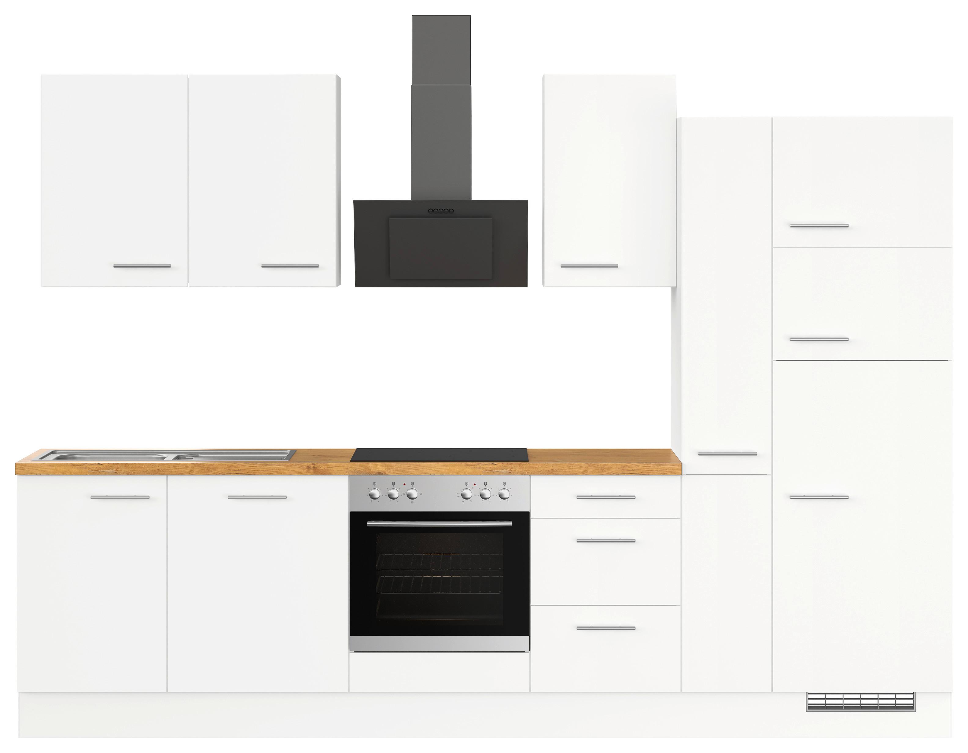 Küchenblock inkl. 5 E-Geräte IP1200 Weiß - Eichefarben/Silberfarben, Trend, Holzwerkstoff/Metall (310cm) - Impuls