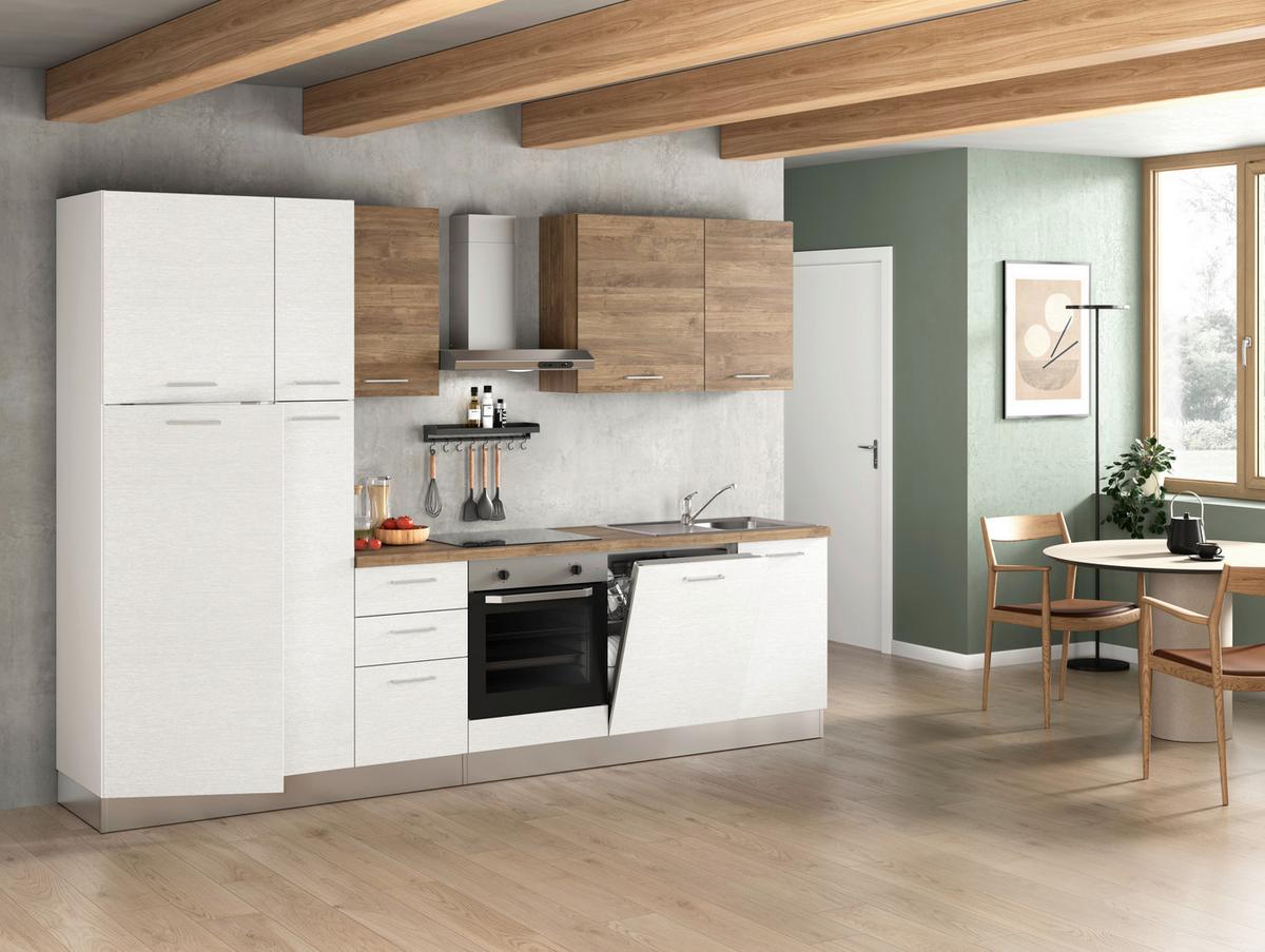 Küchenblock Dafne 300 m. Geräten Weiß/Walnussfarben - Walnussfarben/Alufarben, LIFESTYLE, Holzwerkstoff/Kunststoff (300cm) - MID.YOU