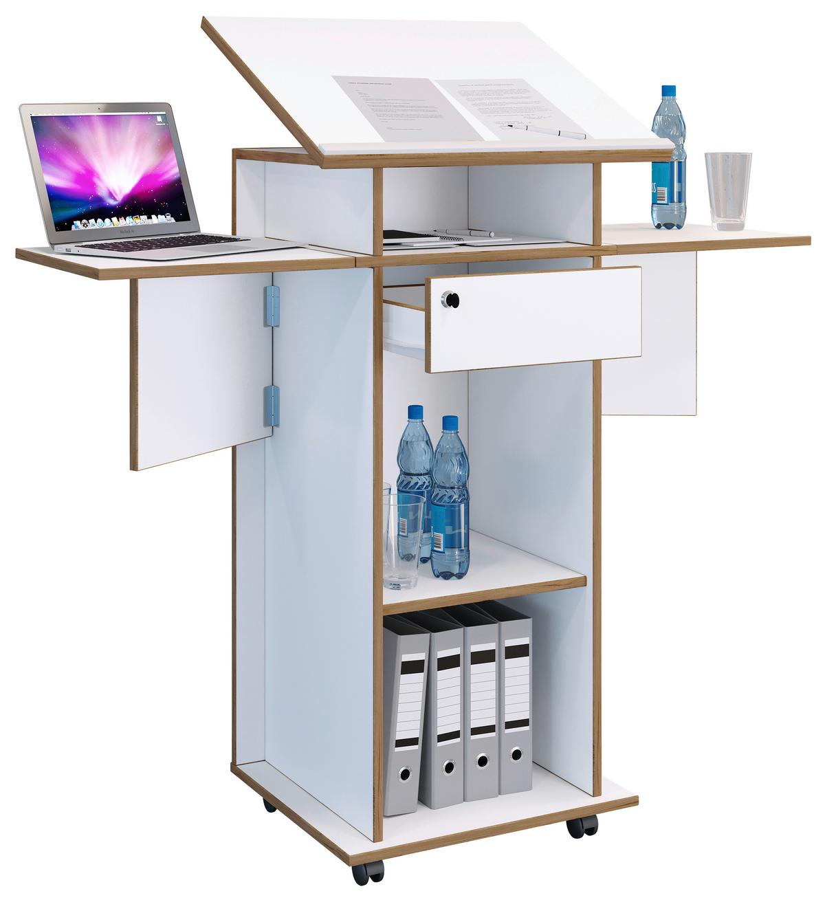 Stoječi Pult Salia M, Bela, Barva Hrasta - bela/medeni hrast, Design, leseni material (123/128/44cm) - MID.YOU