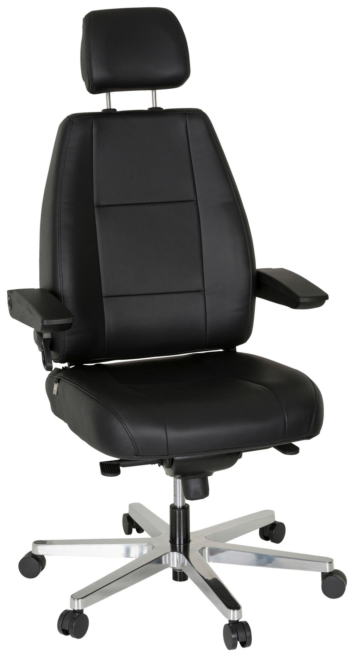 Pisarniški Stol 24 Hours, Pravo Usnje, Črna - srebrne barve/črna, Basics, kovina/umetna masa (70/152/70cm) - MID.YOU