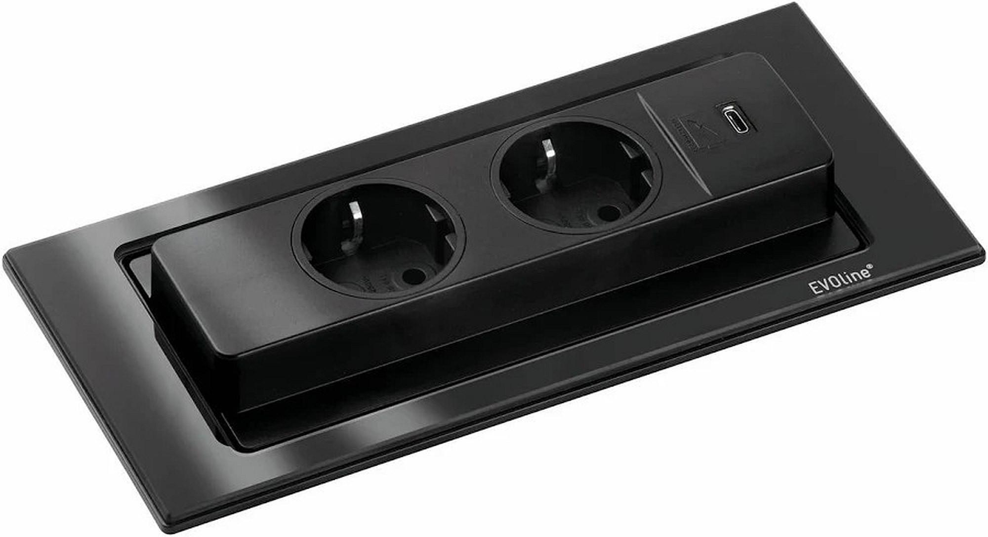 Steckdosenelement 105337 Schwarz - Schwarz, Glas/Kunststoff (22,5/5,3/10,5cm) - HKT