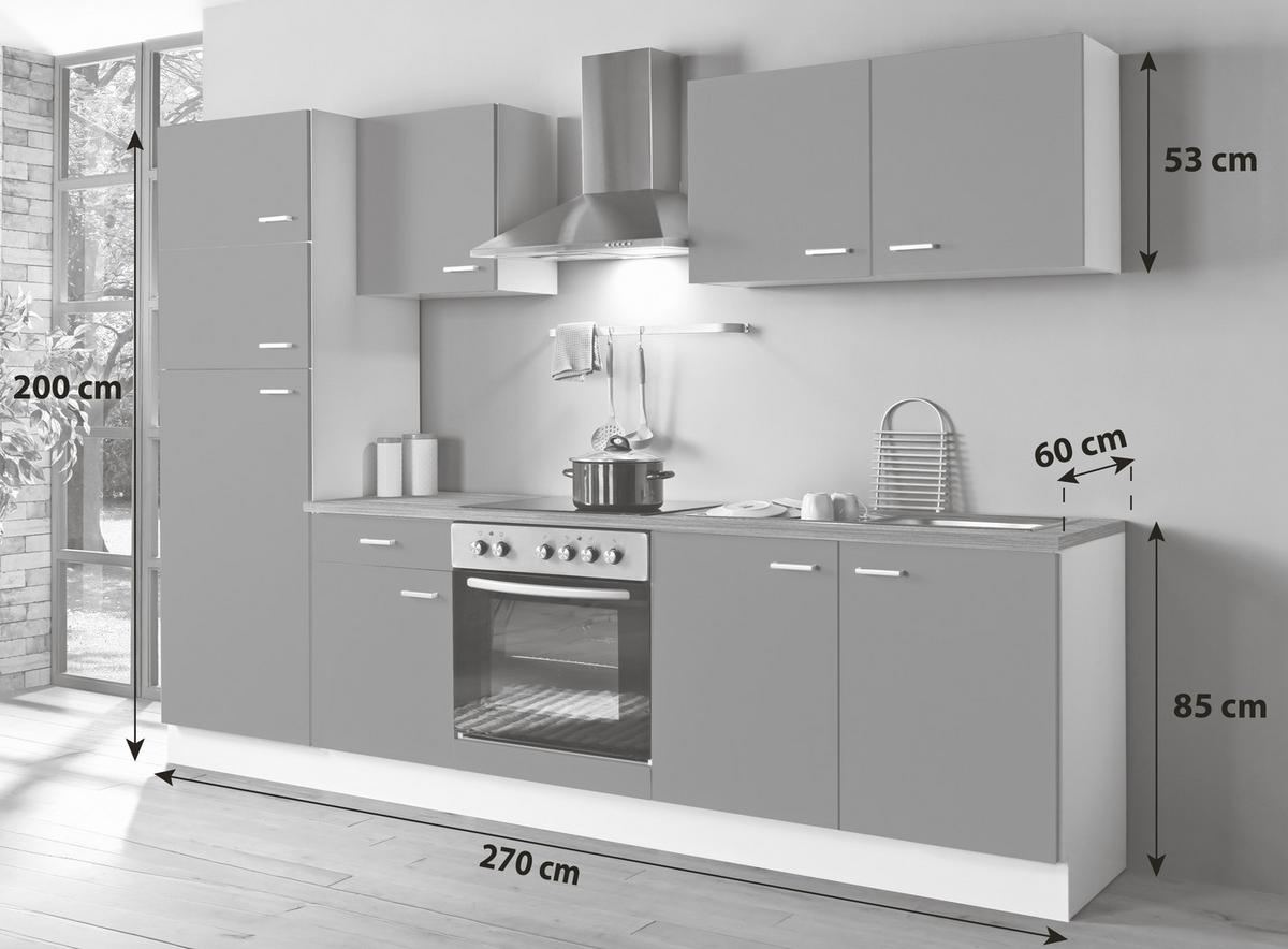 Küchenblock White-Classic Weiß B: ca. 270 cm - Silberfarben/Graphitfarben, KONVENTIONELL, Holzwerkstoff/Kunststoff (270cm) - Menke