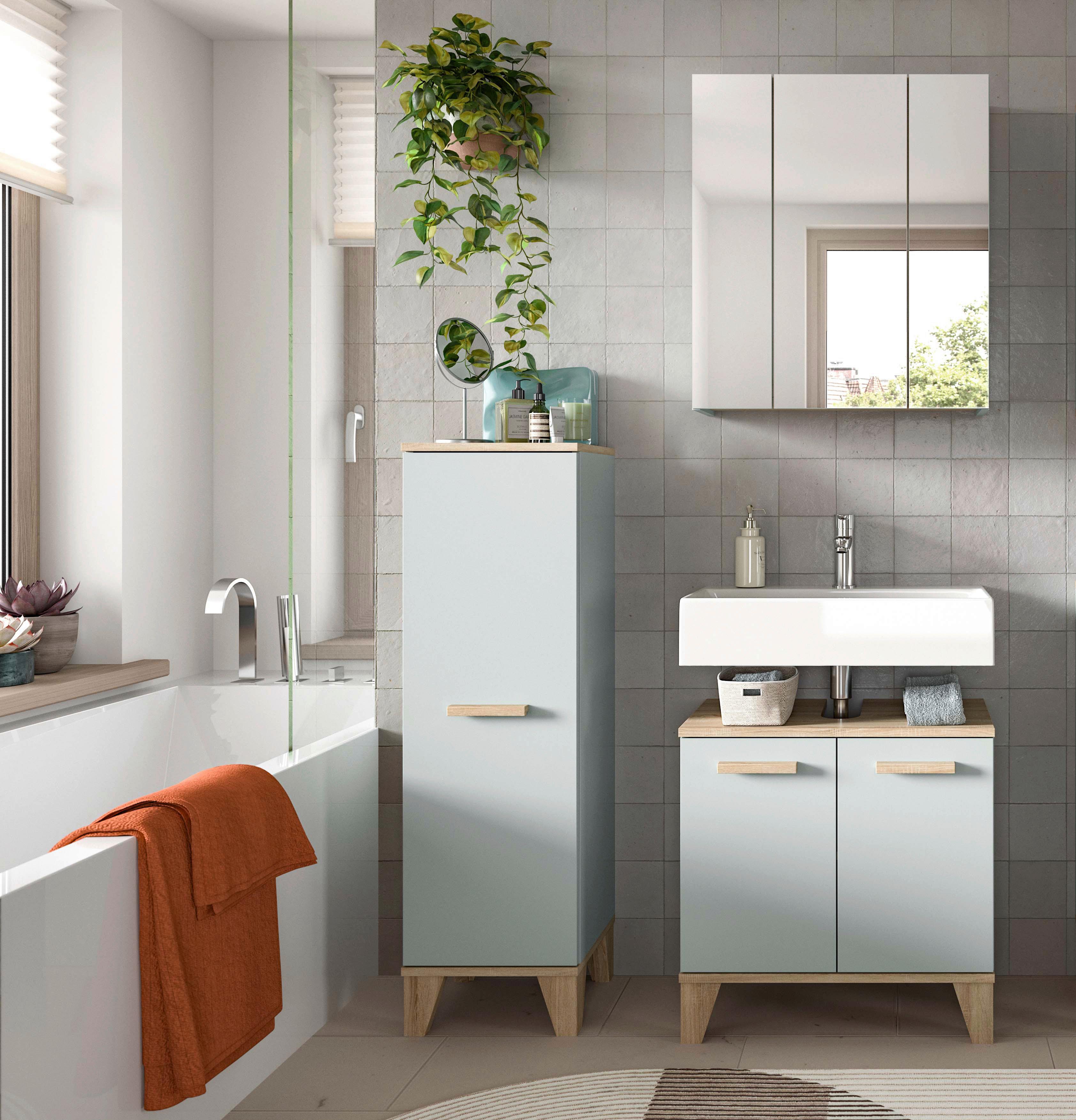 Badezimmer Star 3-tlg. ca. 94 cm Eiche/Grüngrau - Graugrün/Eiche San Remo, MODERN, Holzwerkstoff/Kunststoff (94cm) - MID.YOU