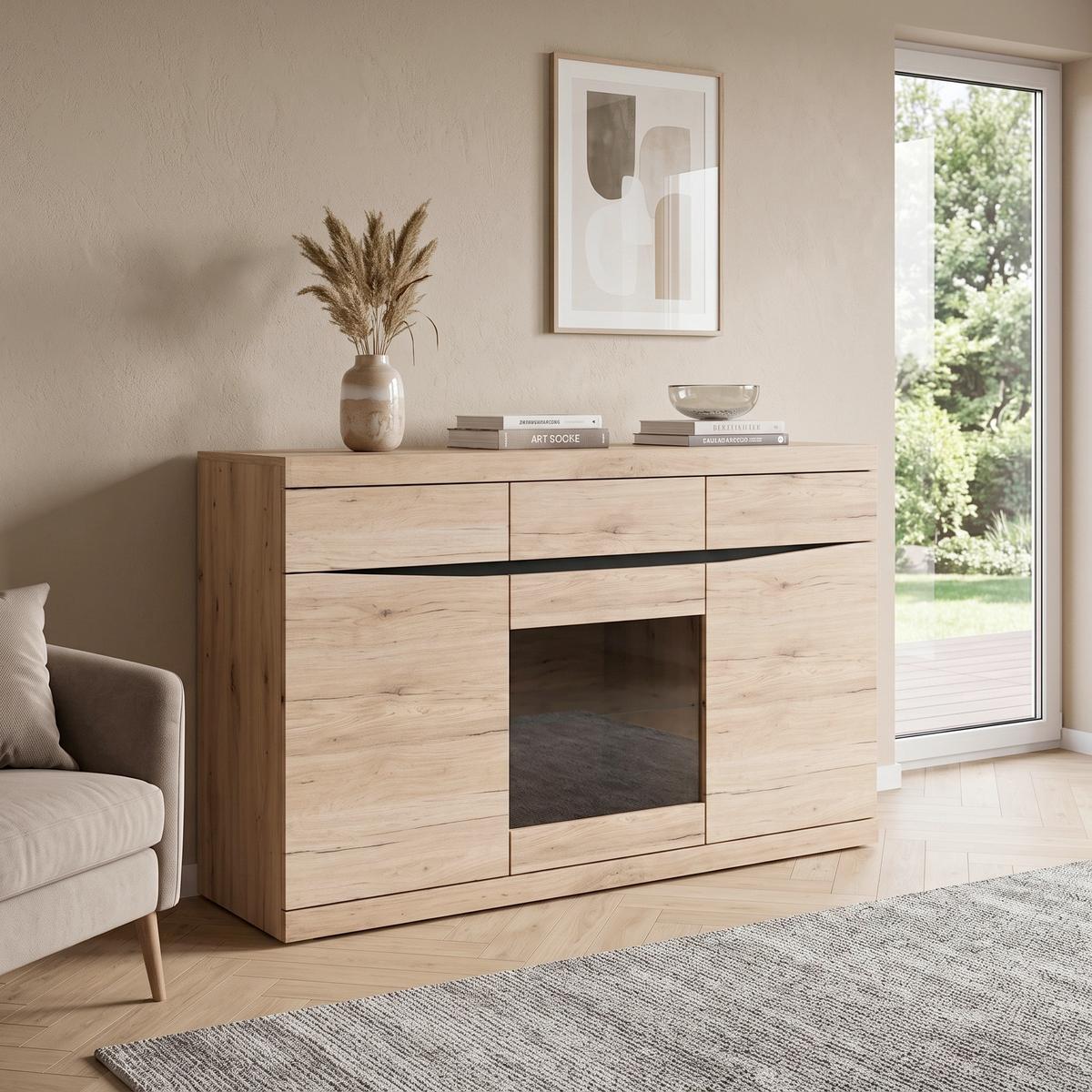 Komoda Summer, Barva Hrasta - hrast san remo, Moderno, umetna masa/steklo (150/92/40cm) - Modern Living