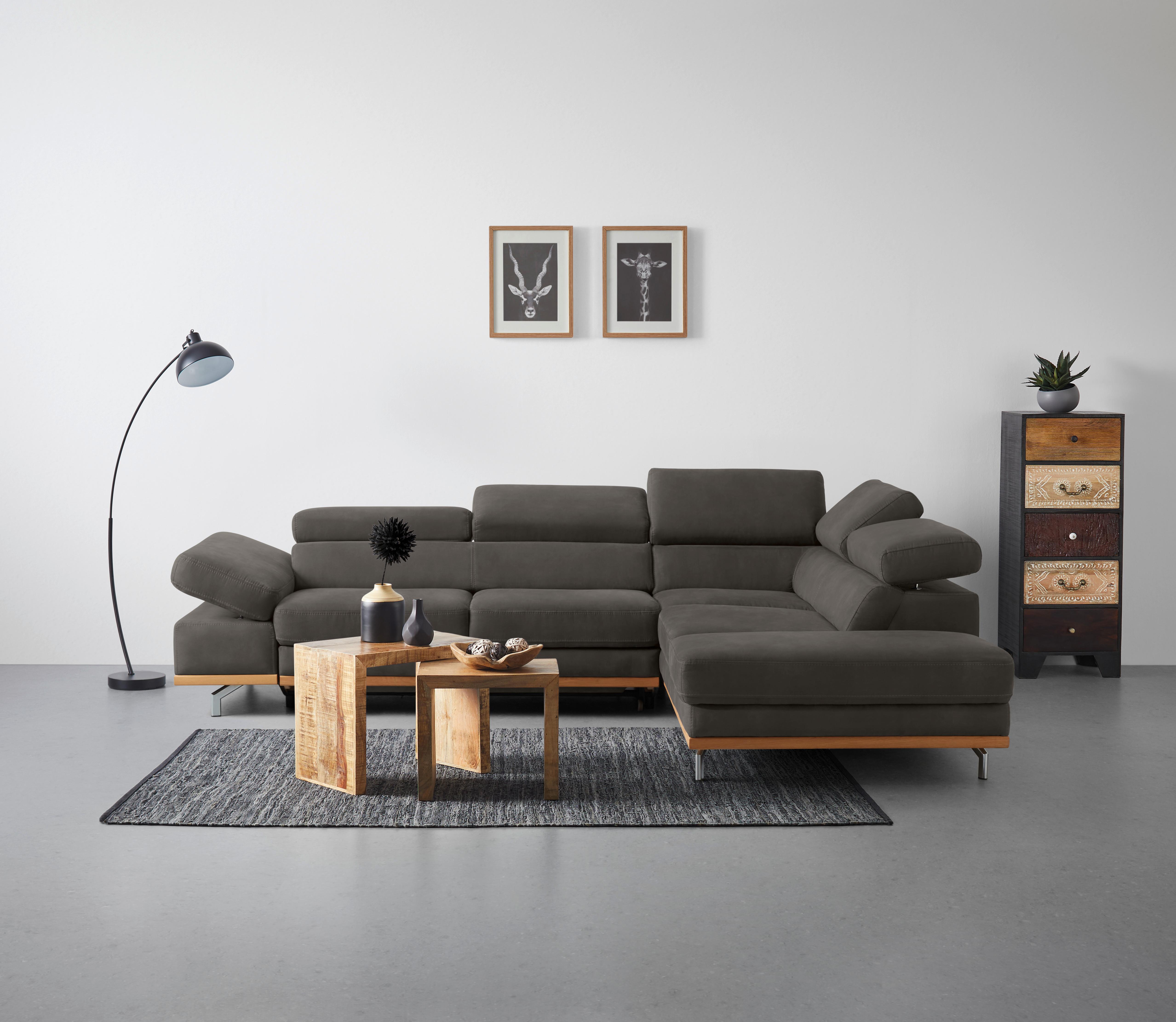 Wohnlandschaft Carmen Dunkelgrau - Chromfarben/Dunkelgrau, KONVENTIONELL, Holz/Textil (292/72/226cm) - Premium Living