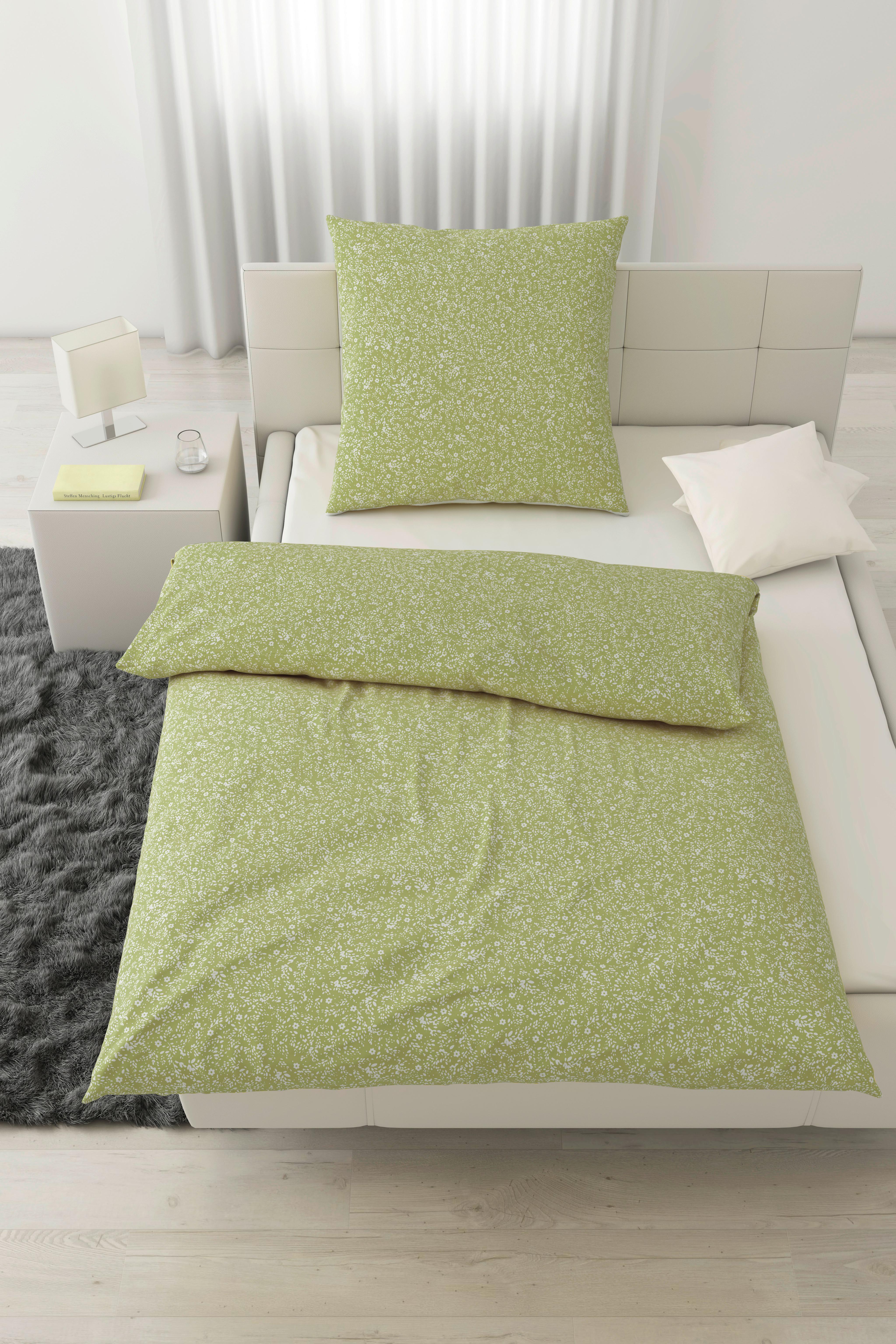 Bettwäsche Barn Flower in Grün/Weiss ca. 135x200cm - Weiß/Grün, KONVENTIONELL, Textil (135/200cm) - Modern Living