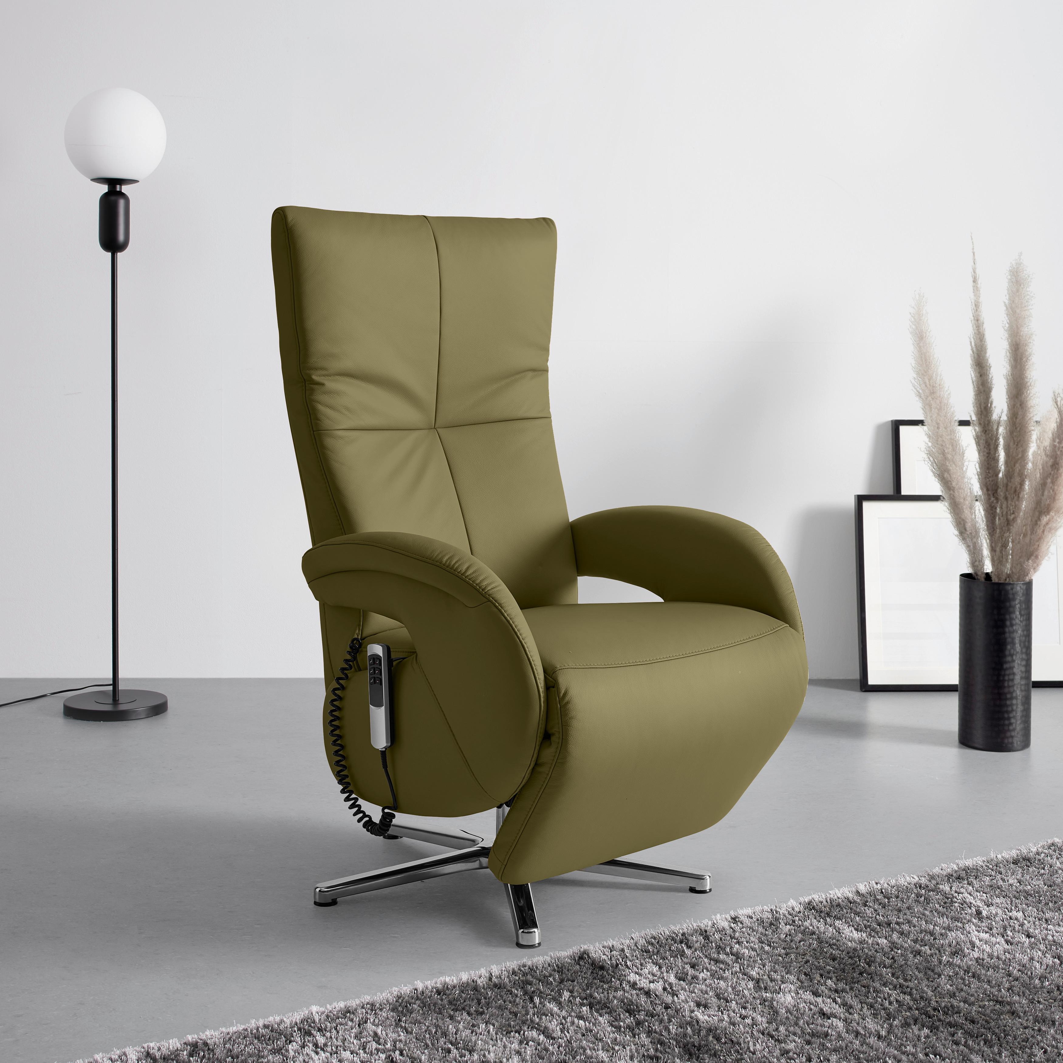 Relaxsessel Sitting 2 Olivgrün - Chromfarben/Olivgrün, MODERN, Leder (70/111/80cm) - Premium Living