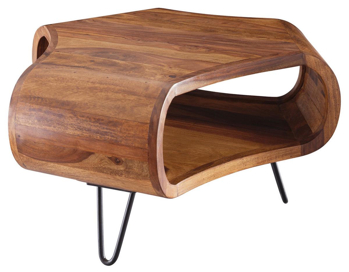 Couchtisch Sheesham massiv ca. 55x55 cm - Sheeshamfarben/Schwarz, Design, Holz/Metall (55/55/38cm) - MID.YOU