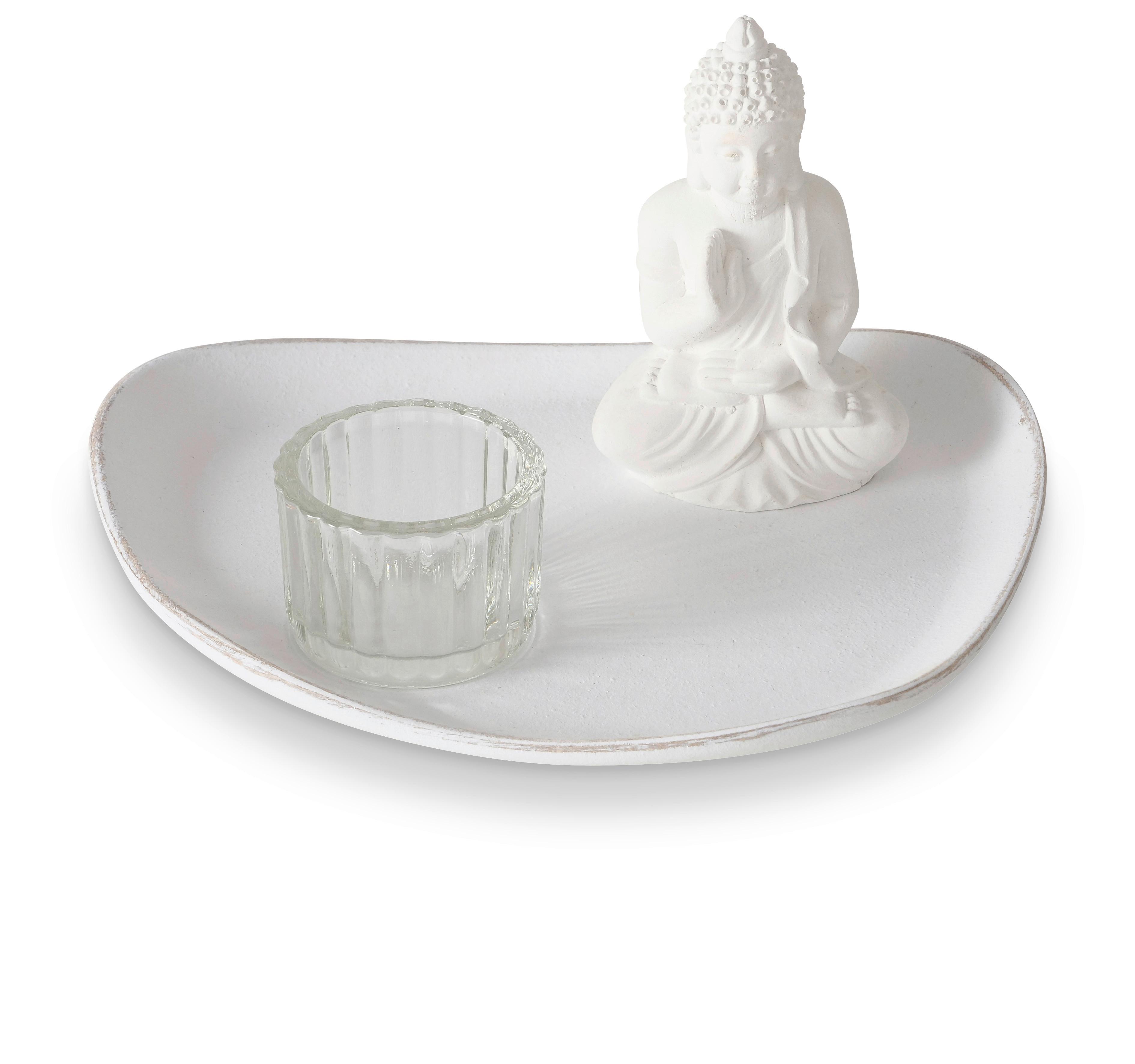 Dekor Tálca Namaste - fehér, Basics, faalapú anyag/Üveg (16/11/21cm) - Modern Living