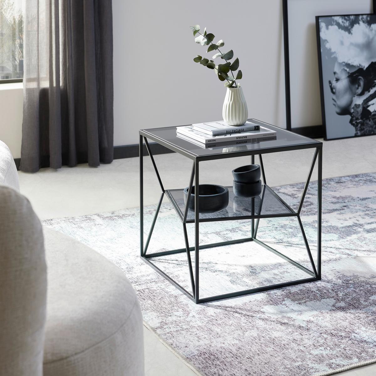 Beistelltisch Angel in Grau/Schwarz - Schwarz/Grau, MODERN, Glas/Metall (45/45/45cm) - Premium Living