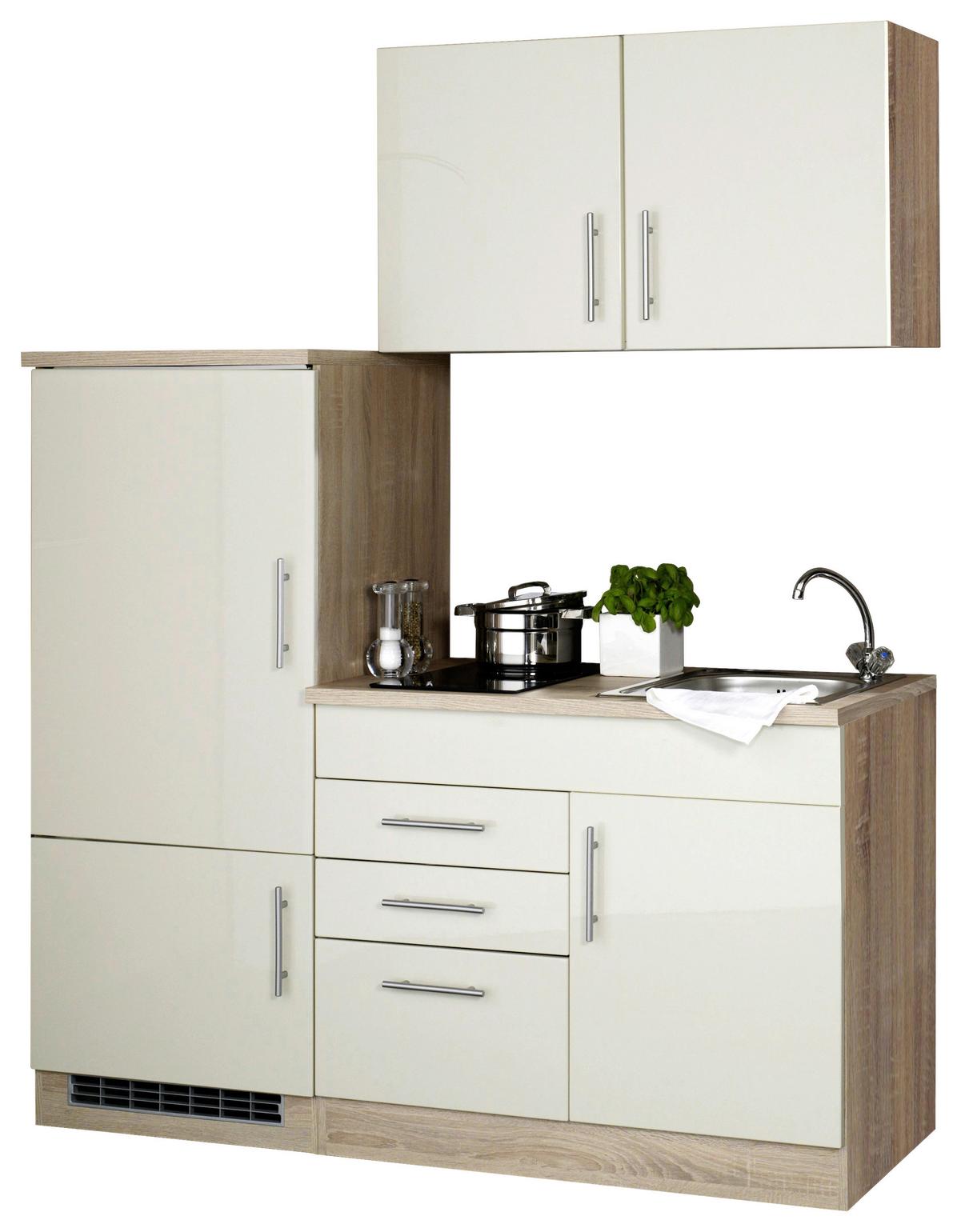 Küchenblock Toronto I m. Geräten Creme/Eichefarben - Chromfarben/Eichefarben, MODERN, Holzwerkstoff/Metall (160cm) - Held