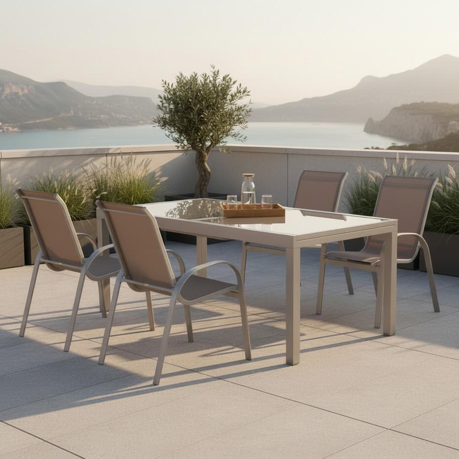 GARTENSET AMALFI - Taupe/Silberfarben, MODERN, Textil/Metall - Gardenson