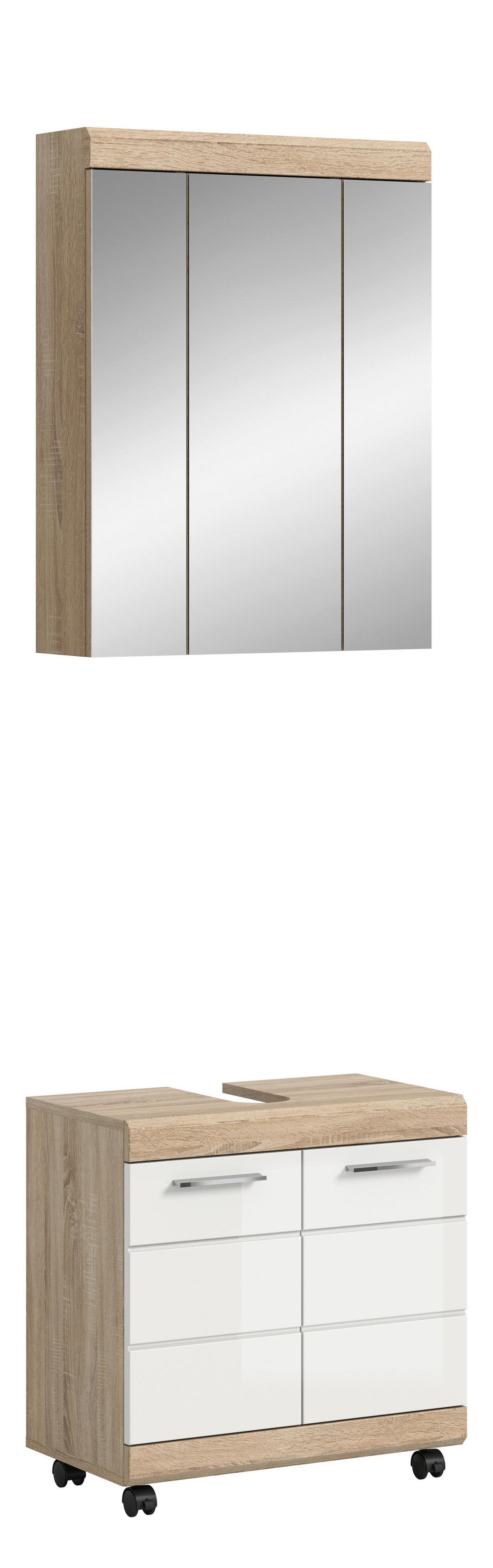 BADEZIMMER LAMBADA - Weiß Hochglanz/Silberfarben, Trend, Glas/Holzwerkstoff (60cm) - MID.YOU