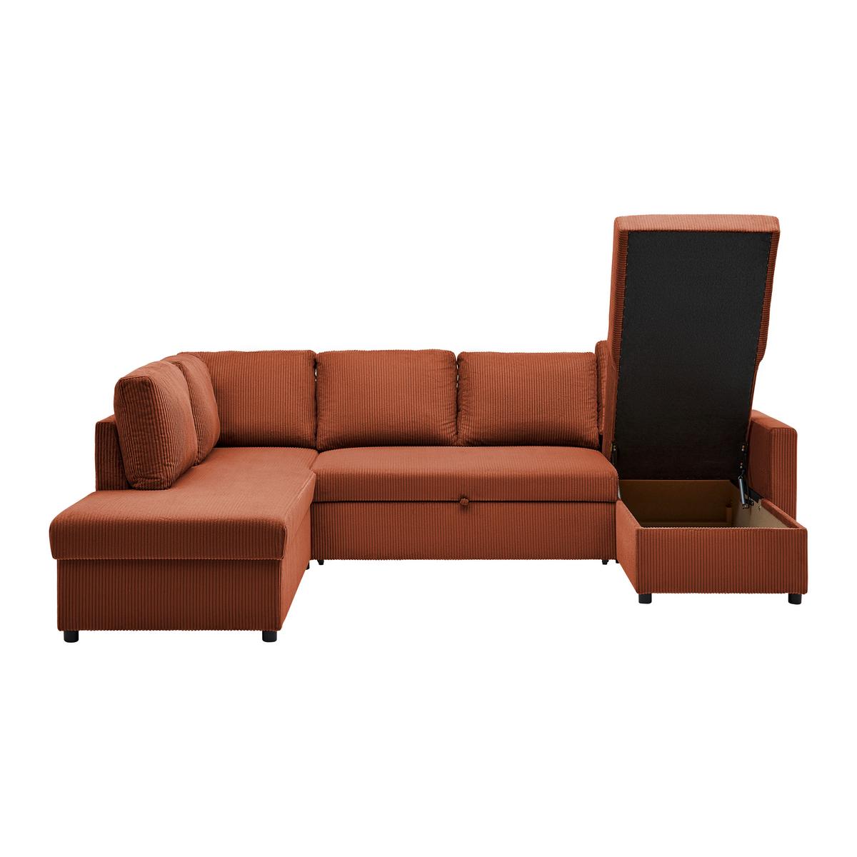 Wohnlandschaft Martina ACV links Terracotta Cord - Terracotta/Schwarz, MODERN, Holz/Holzwerkstoff (204/276/146cm) - Mömax