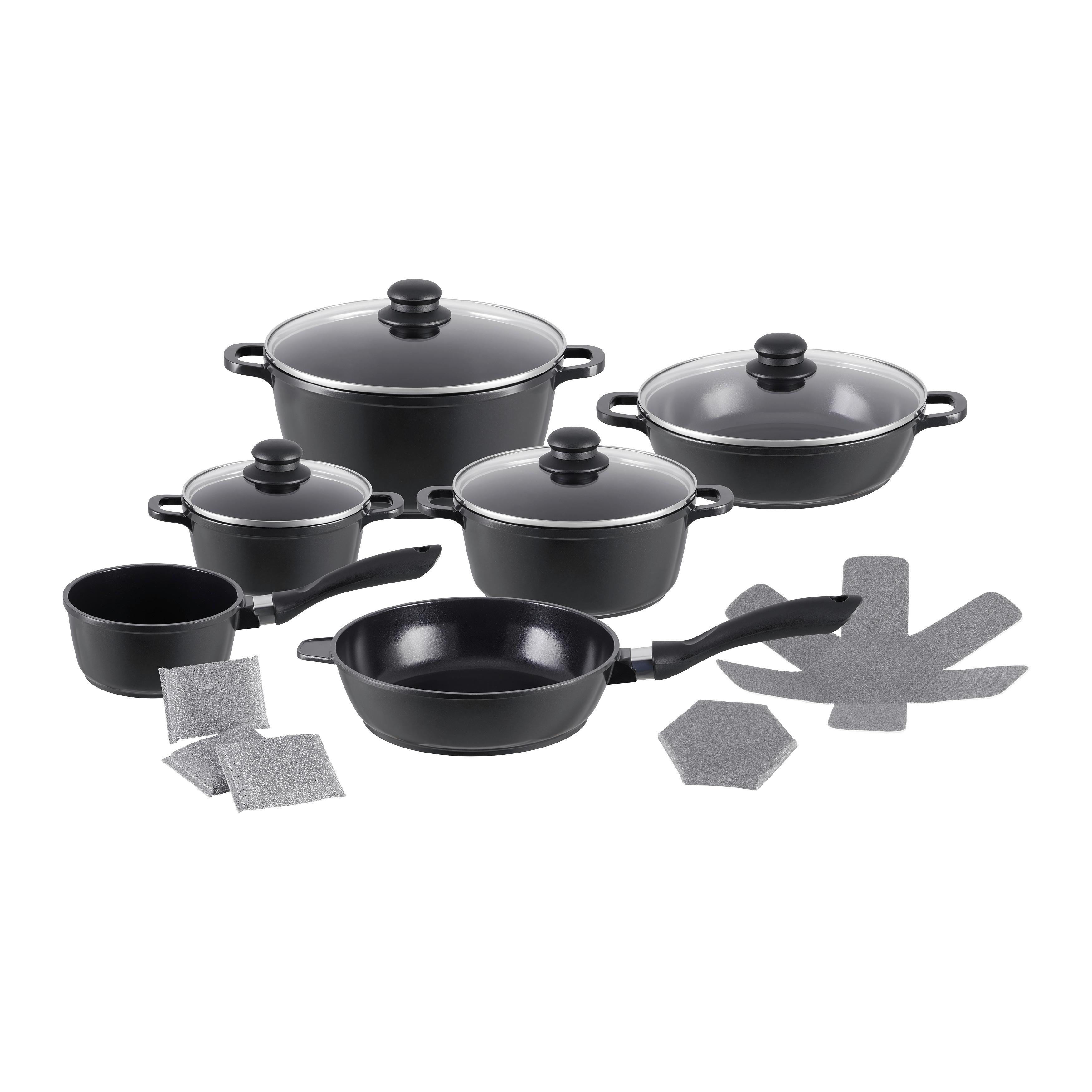 GRYT- OCH KASTRULLSET FREDERIC - klar/svart, Klassisk, metall/glas - Based
