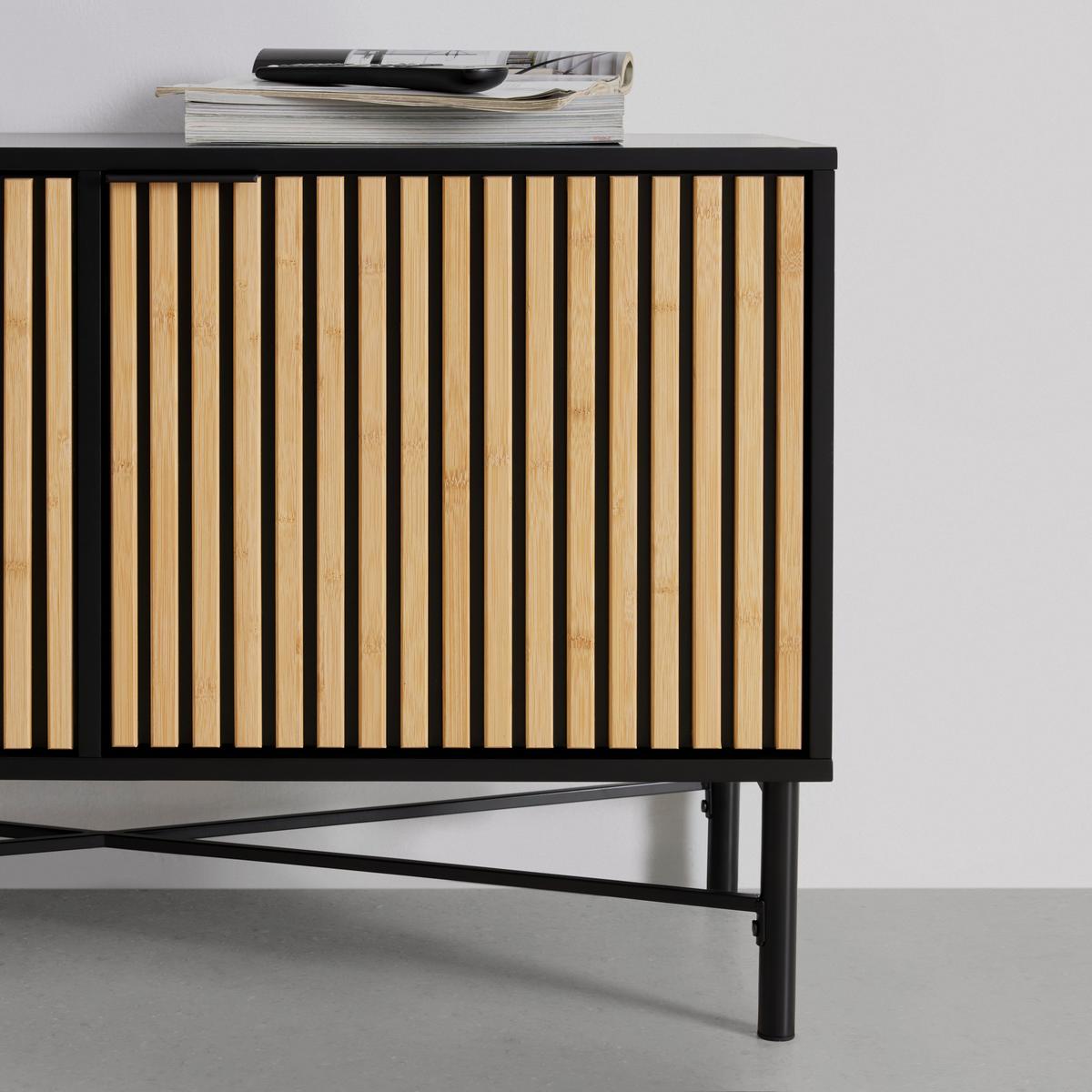 Lowboard Madrid Schwarz/Naturfarben massiv - Eichefarben/Schwarz, MODERN, Holz/Holzwerkstoff (195/60/40cm) - Mömax