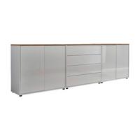 Sideboard Mailand Set 5 Weiß/Eiche - Weiß Hochglanz/Schwarz, MODERN, Holzwerkstoff/Kunststoff (237/73/33cm) - MID.YOU