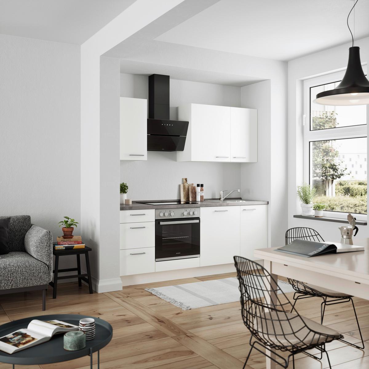 Küchenleerblock Touch High o. Geräte Weiß - Edelstahlfarben/Weiß, MODERN, Holzwerkstoff/Metall (210cm) - Nobilia