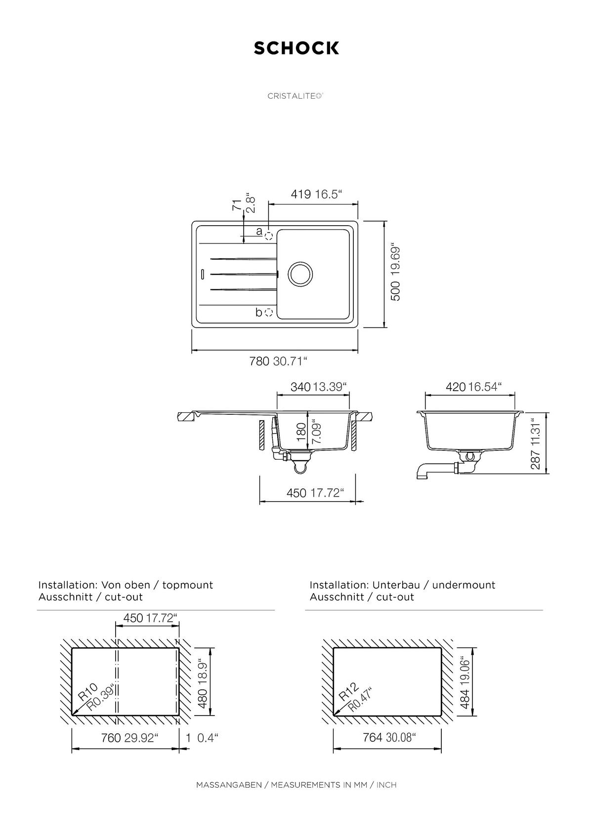 Granitspüle Columbia ca. 78x18,5x50 cm Grau - Grau, Trend, Stein (78/18,5/50cm) - Respekta