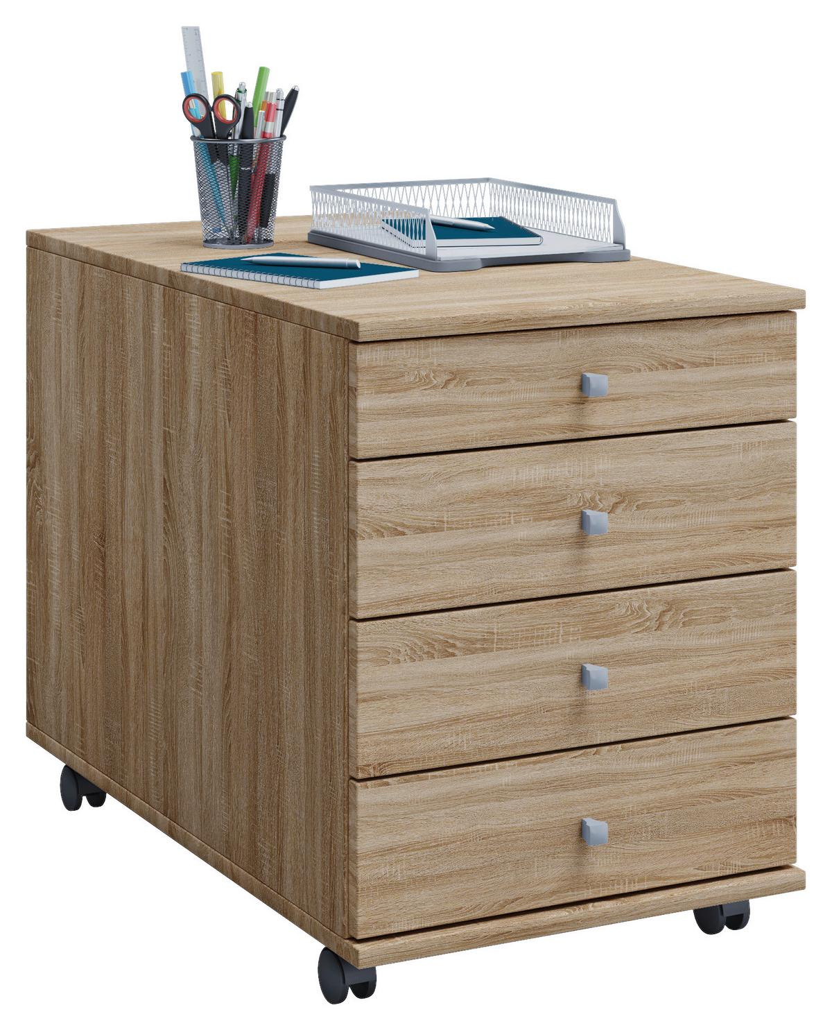 Rollcontainer Lona Maxi Lona Maxi - Silberfarben/Sonoma Eiche, Basics, Holzwerkstoff/Kunststoff (42/57/80cm) - MID.YOU