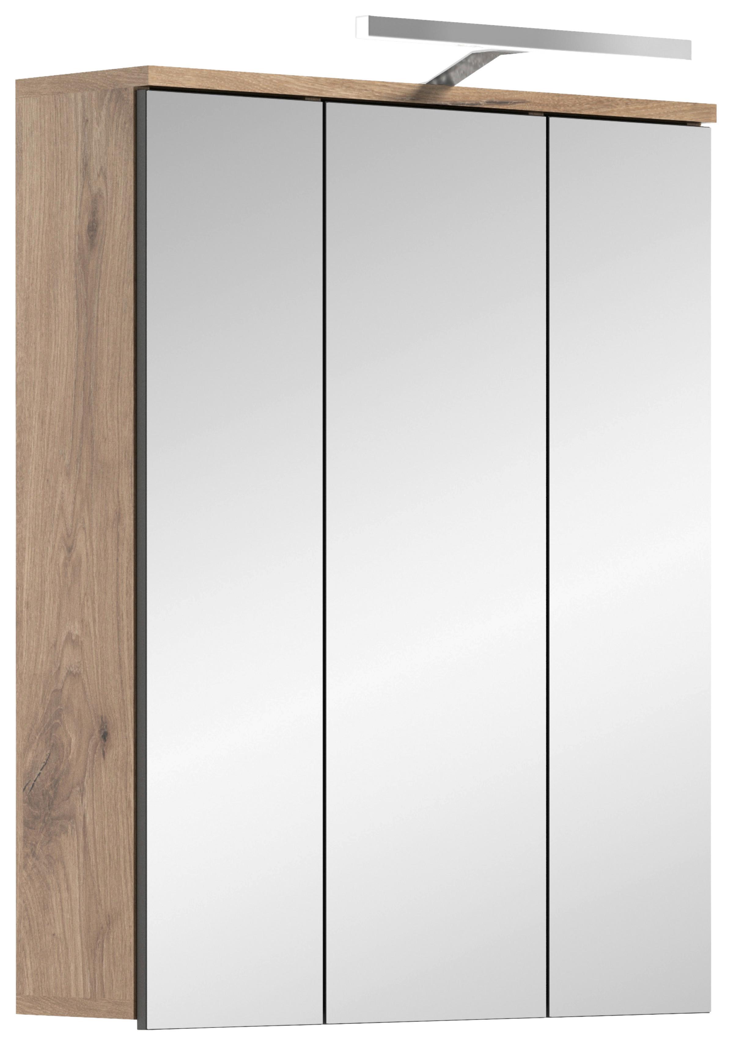Omara Z Ogledalom Mason, Barva Hrasta, Siva - siva/barve hrasta, Moderno, steklo/leseni material (60/77/37cm) - MID.YOU