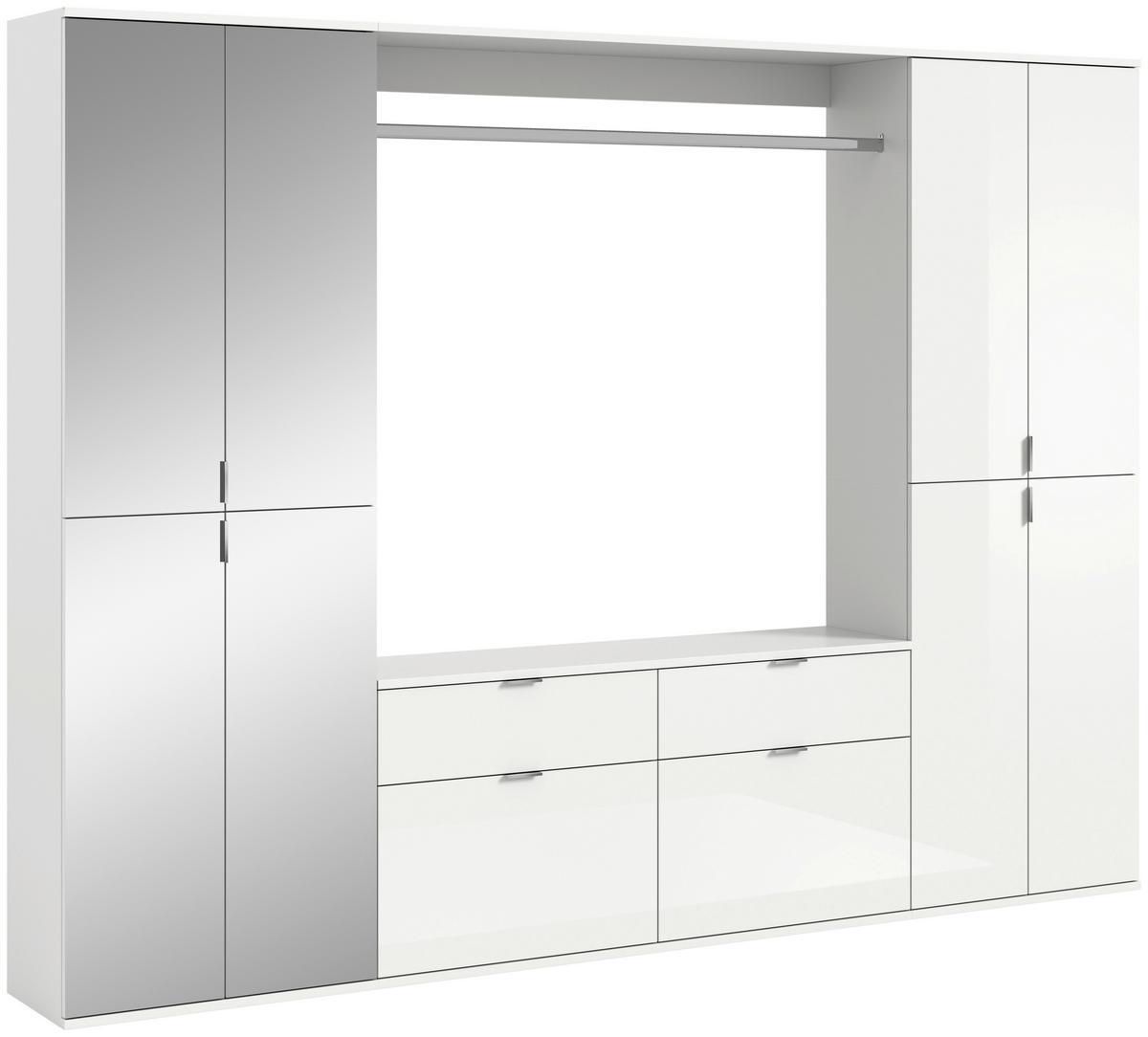 Garderobe Projekt X ca. 243x193 cm Weiß - Weiß Hochglanz, MODERN, Glas/Holzwerkstoff (243/193/34cm) - MID.YOU