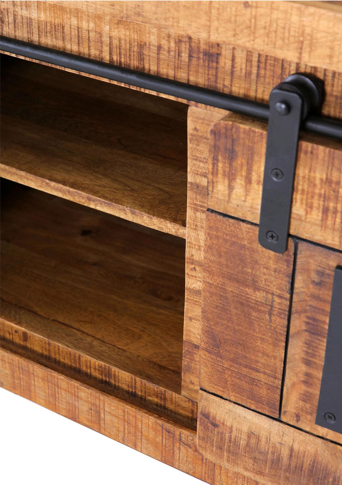 KOMODA NISKA BARNEY - kolor naturalny/czarny, Konventionell, metal/drewno (160/50/45cm) - Landscape