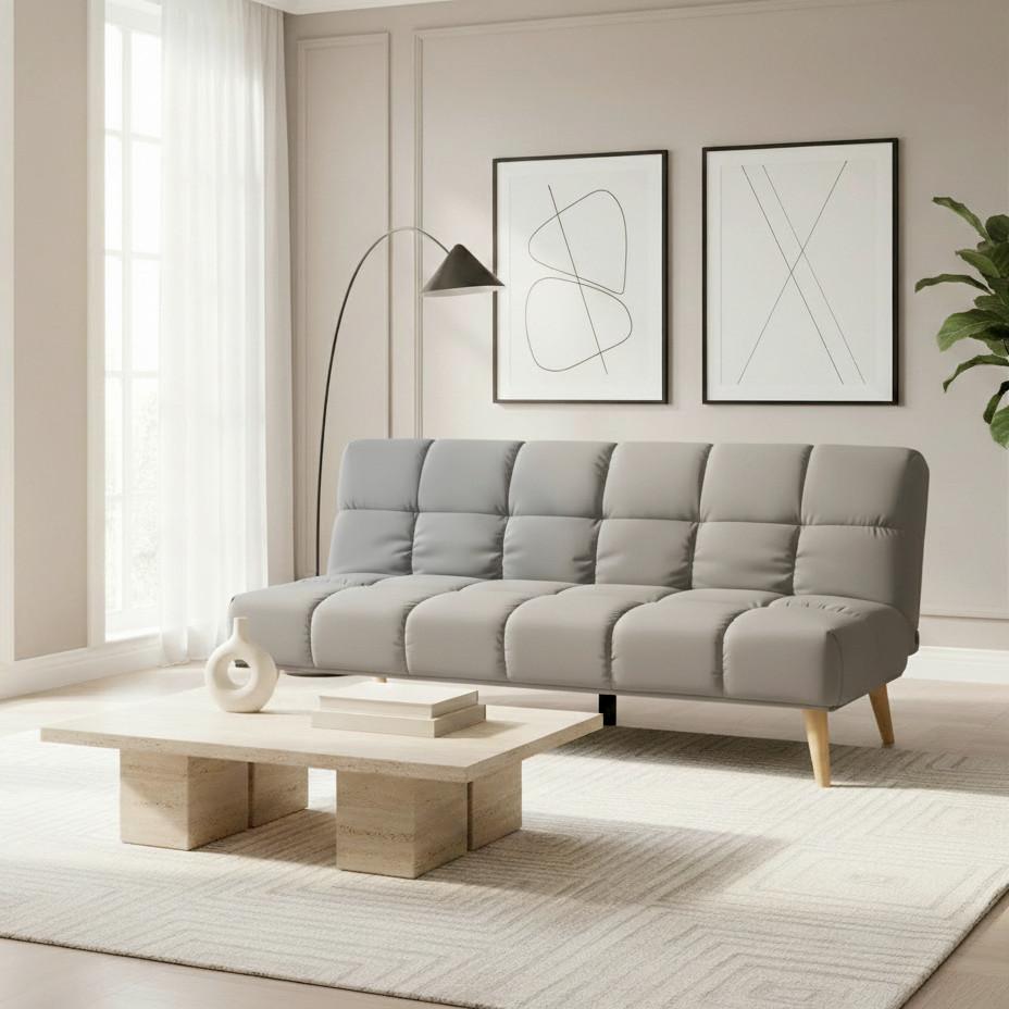 BÄDDSOFFA ALVA - mörkgrå/naturfärgad, Modern, trä/textil (185/80/88cm) - Bessagi Home