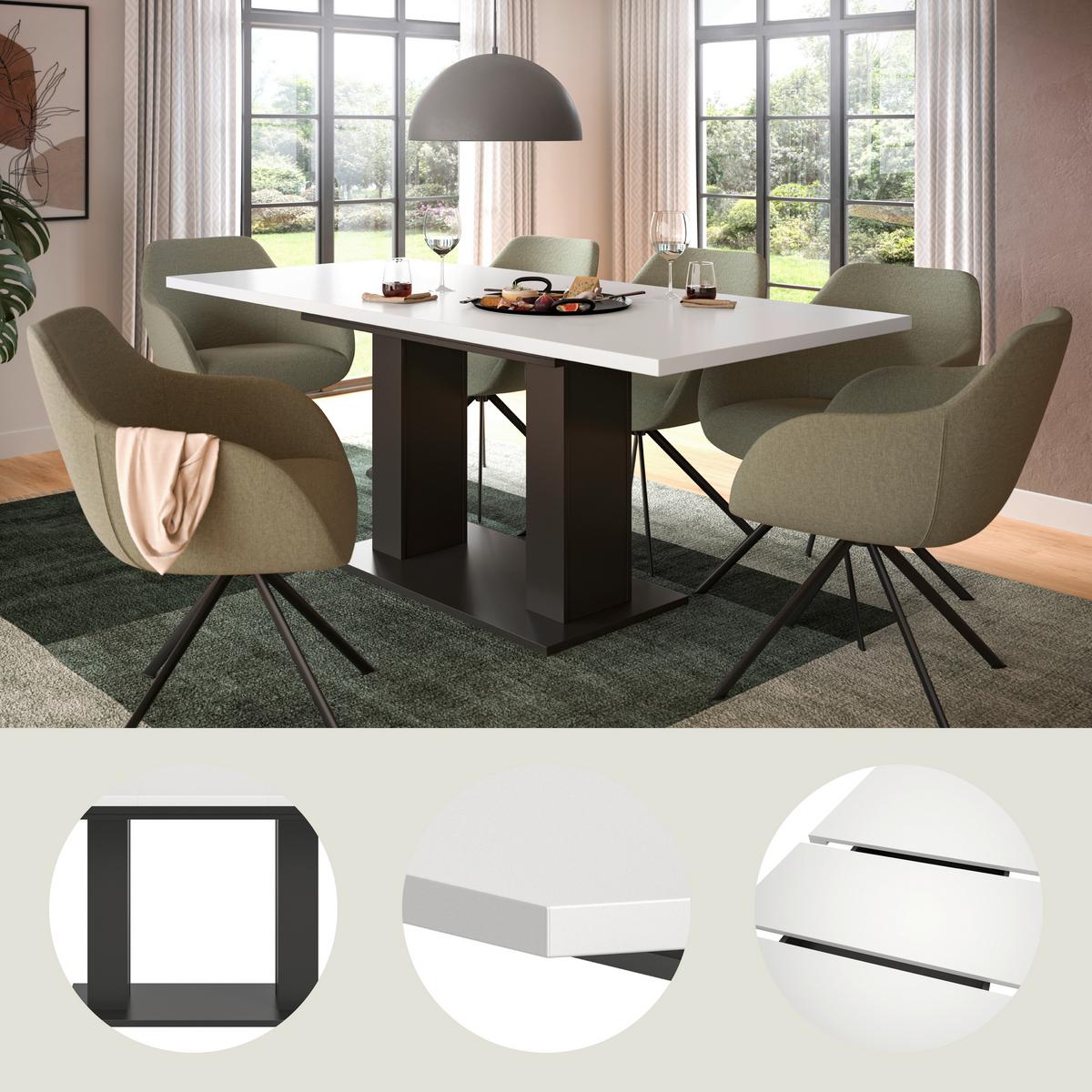 Ausziehtisch Marlon ca. 150-190 cm Weiß/Grau - Weiß/Grau, KONVENTIONELL, Holzwerkstoff (150-190/90/76cm) - MID.YOU