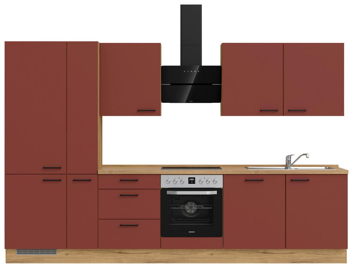 Küchenblock Easytouch High m. Geräten Dunkelrot - Eichefarben/Schwarz, MODERN, Holzwerkstoff/Metall (330cm) - Nobilia