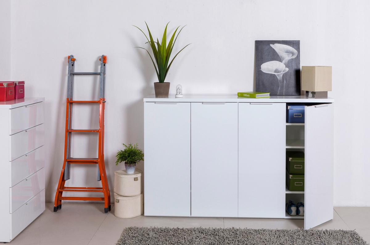 SZAFKA NA BUTY MUNDI - biały wysoki połysk/biały, Basics, materiał drewnopochodny/metal (160/102/35cm) - Carryhome