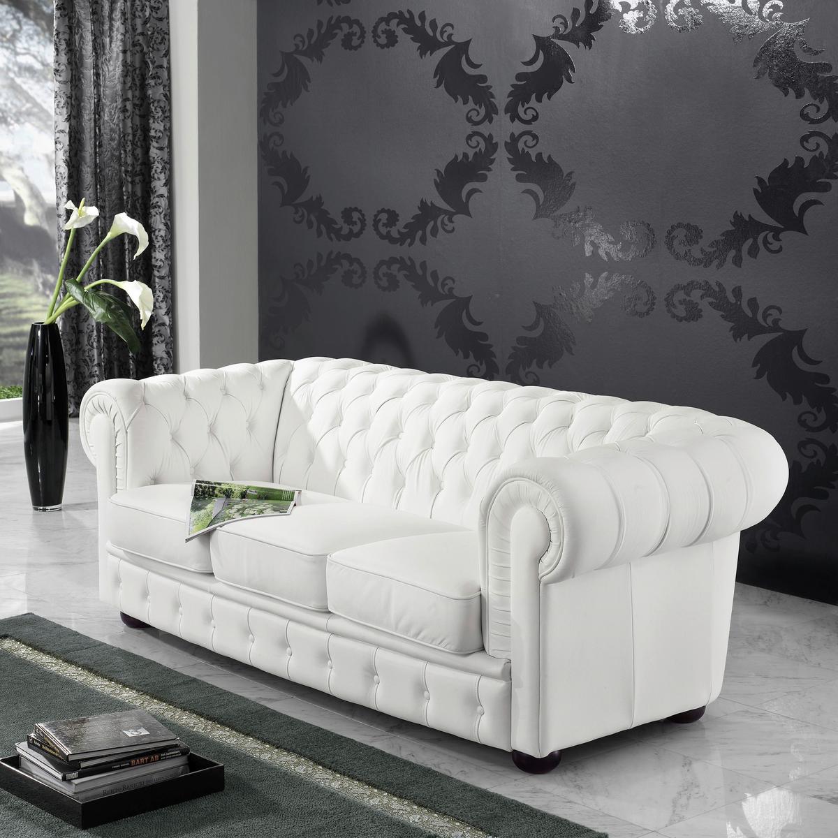 CHESTERFIELD-SOFA BRIDGEPORT - Nussbaumfarben/Weiß, Design, Leder/Holz (200/76/98cm) - Max Winzer