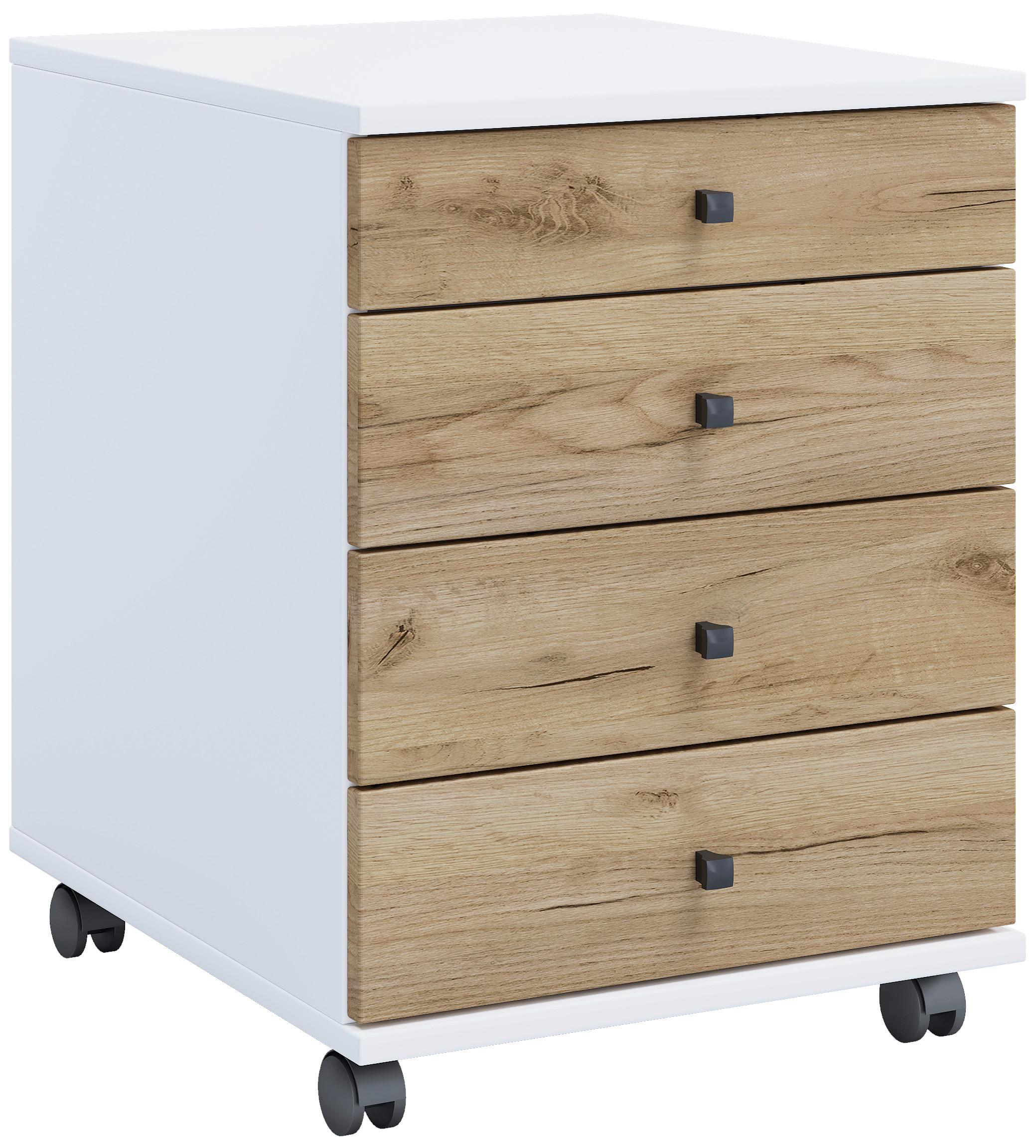 Predalnik Na Kolescih Lona Mini, Bela, Barva Hrasta - črna/bela, Design, umetna masa/leseni material (42/57/50cm) - MID.YOU