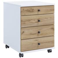 Predalnik Na Kolescih Lona Mini, Bela, Barva Hrasta - črna/bela, Design, umetna masa/leseni material (42/57/50cm) - MID.YOU