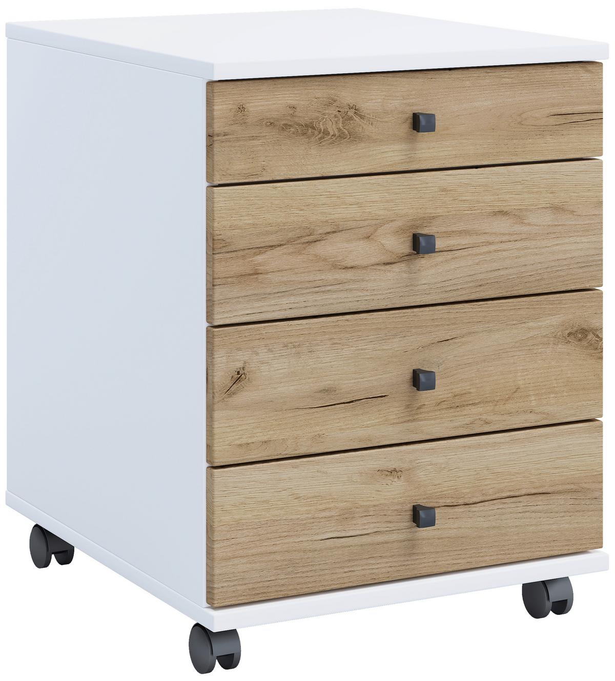 Predalnik Na Kolescih Lona Mini, Bela, Barva Hrasta - črna/bela, Design, umetna masa/leseni material (42/57/50cm) - MID.YOU