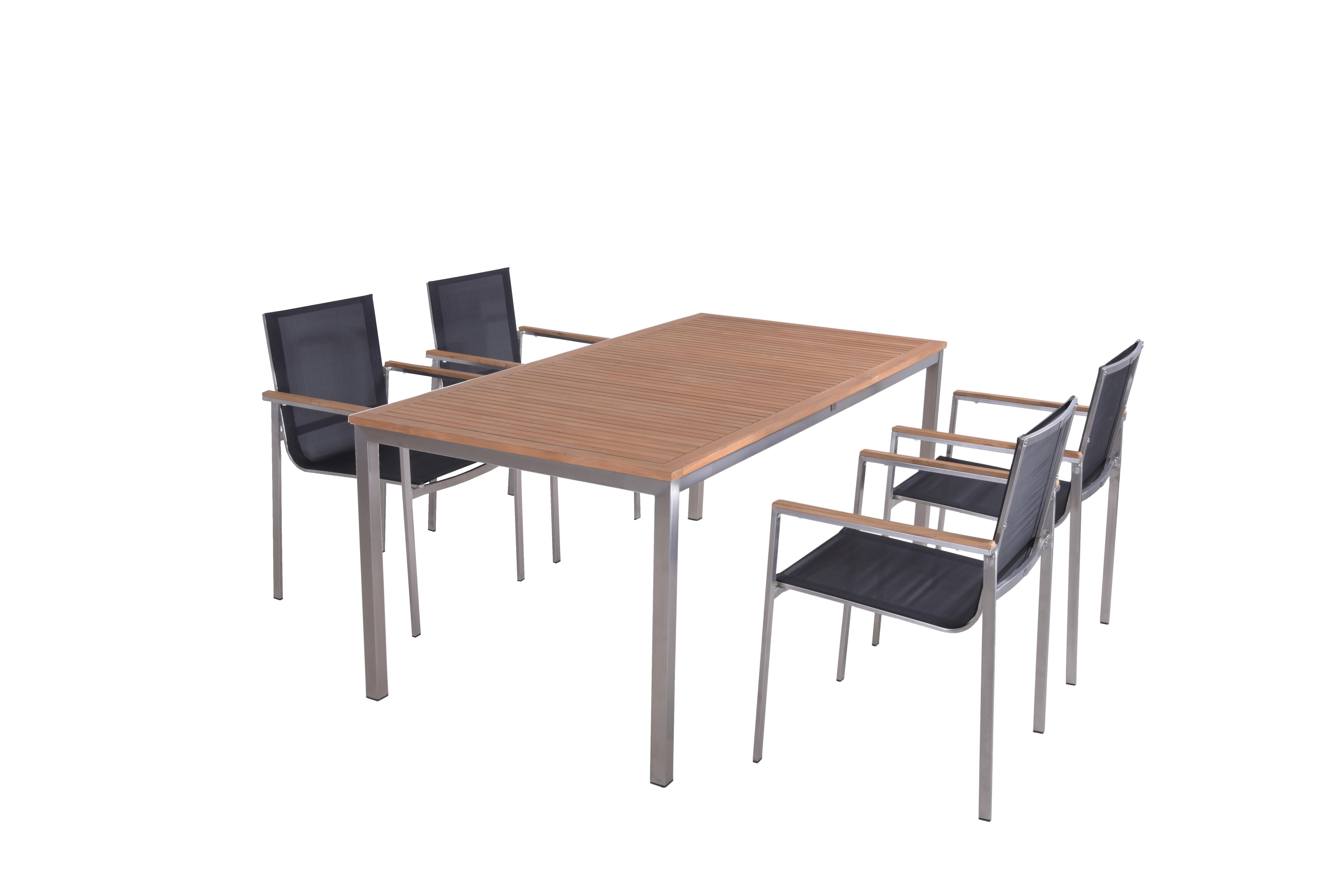 Gartentischgruppe Denver 5-tlg. Dunkelgrau/Teakholz - Dunkelgrau/Silberfarben, Basics, Holz/Kunststoff (180/90/75cm) - Gardenson