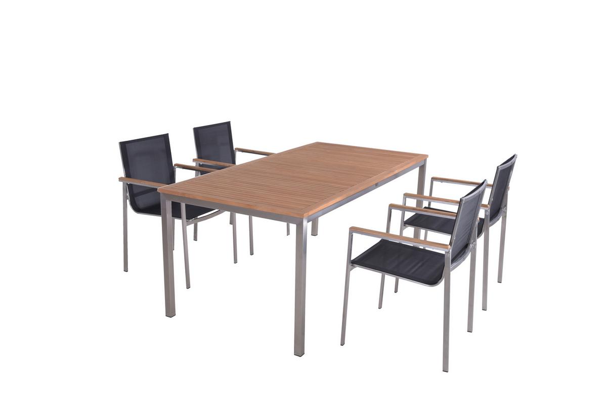 Gartentischgruppe Denver 5-tlg. Dunkelgrau/Teakholz - Dunkelgrau/Silberfarben, Basics, Holz/Kunststoff (180/90/75cm) - Gardenson