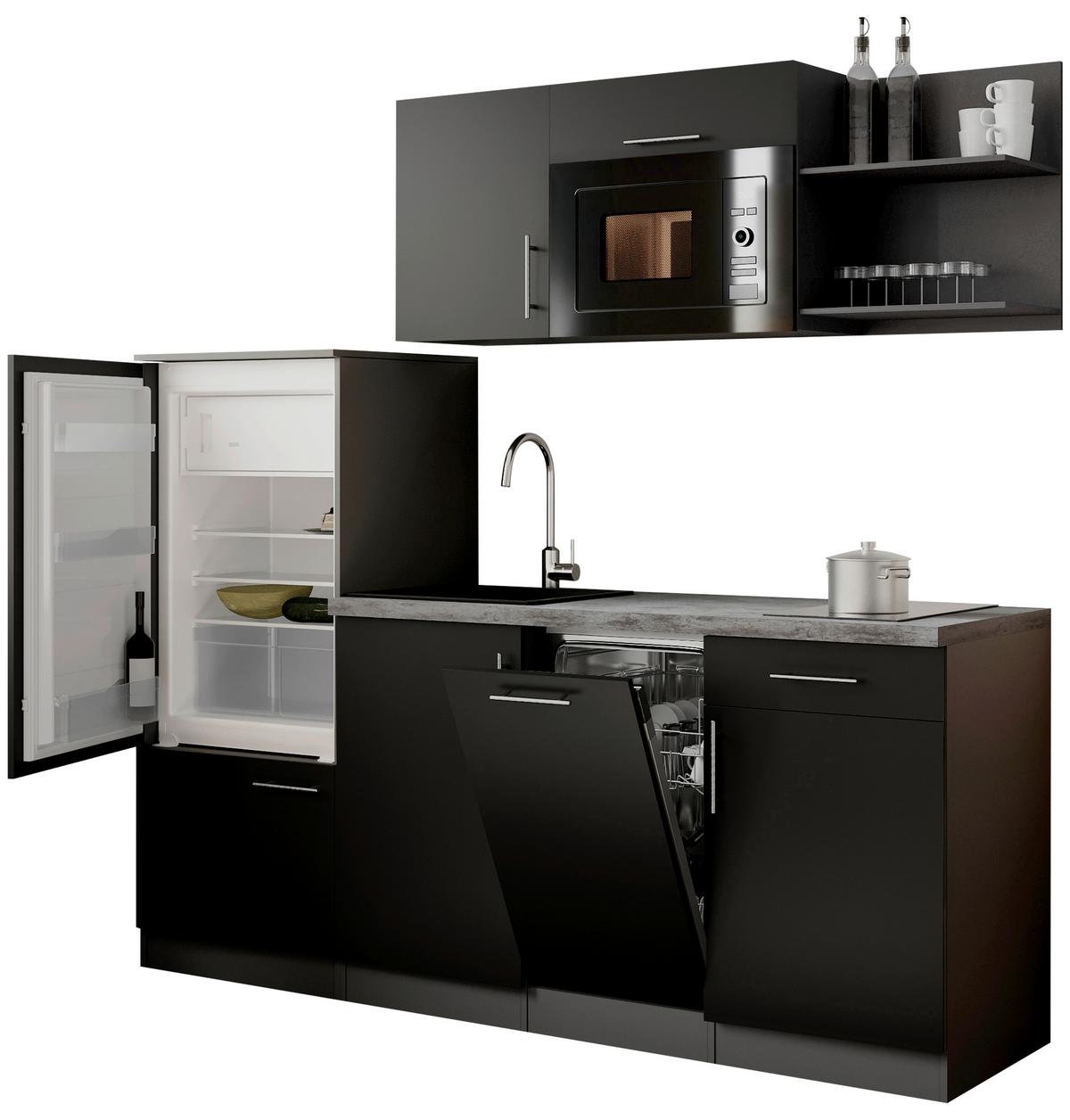 Küchenblock Oliver m. Geräten Schwarz - Schwarz/Grau, Trend, Holzwerkstoff/Metall (205cm) - Respekta