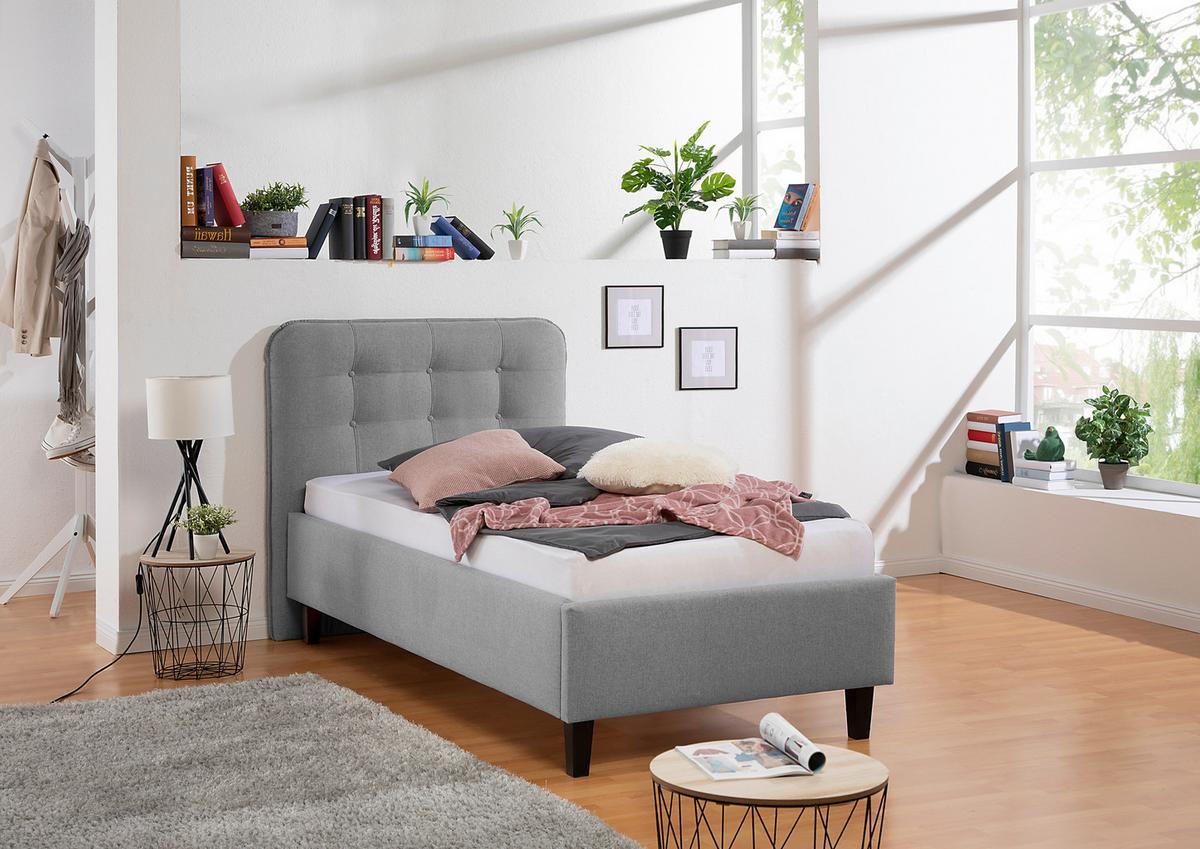 Polsterbett Alian Grau ca. 100x200 cm - Schwarz/Grau, MODERN, Holz/Textil (100/200cm) - Livetastic