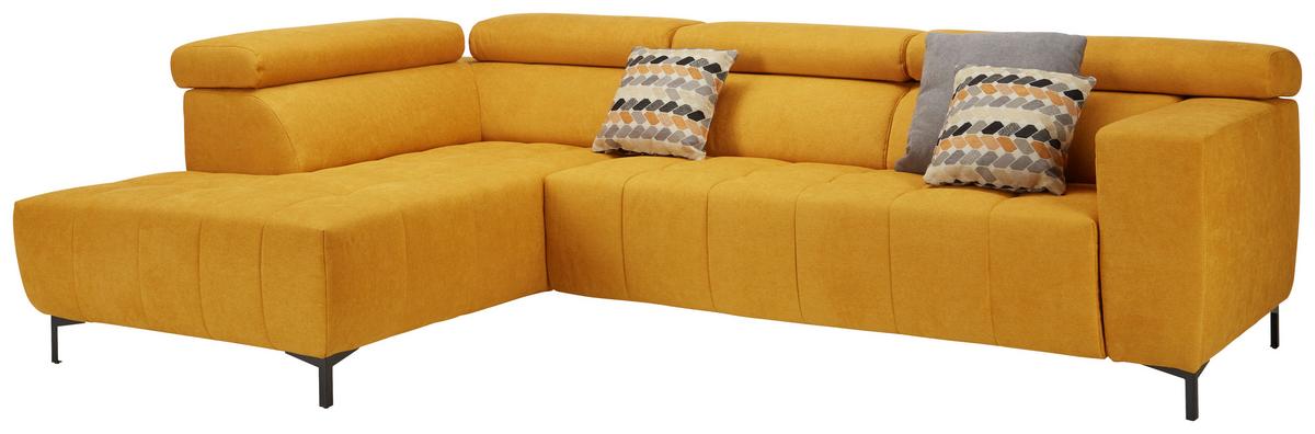 Wohnlandschaft Taragona in Gelb - Dunkelorange/Schwarz, Modern, Textil (201/295cm) - Premium Living