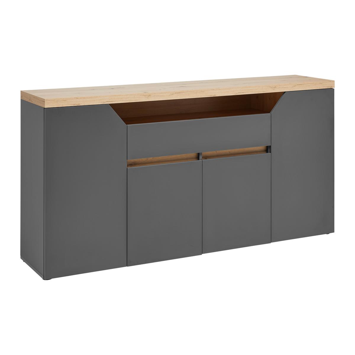 Sideboard Pepe Graphitfarben/Eiche Artisan - Graphitfarben/Schwarz, MODERN, Holzwerkstoff/Kunststoff (180/90/40cm) - Mömax